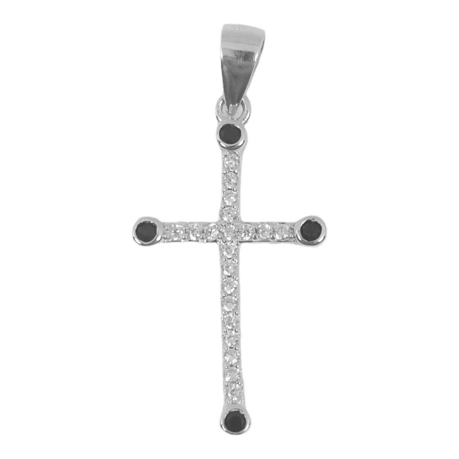 les trésors de lily Pendentif Argent 'Croix' noir blanc argenté (rhodié) 20x14 mm [S0586]