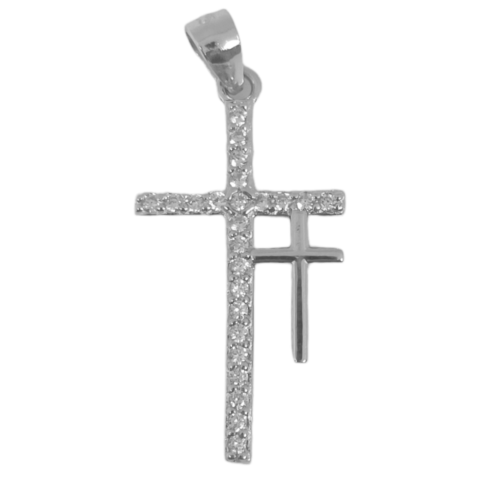 Pendentif Argent \'Croix\' noir blanc argenté (rhodié) - 20x12 mm - [S0590]