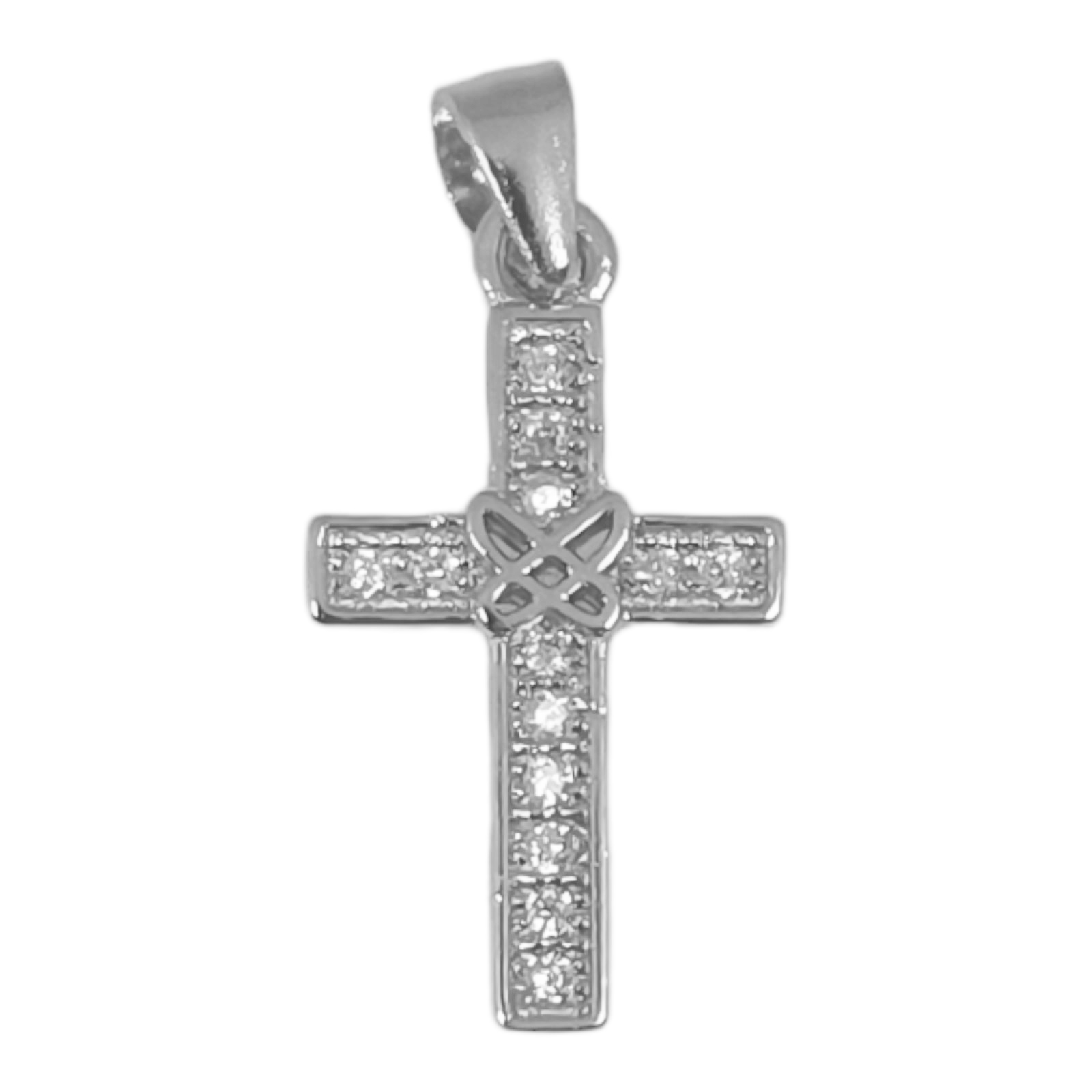Pendentif argent \'Croix\' blanc argenté (rhodié) - 15x9 mm - [S0599]