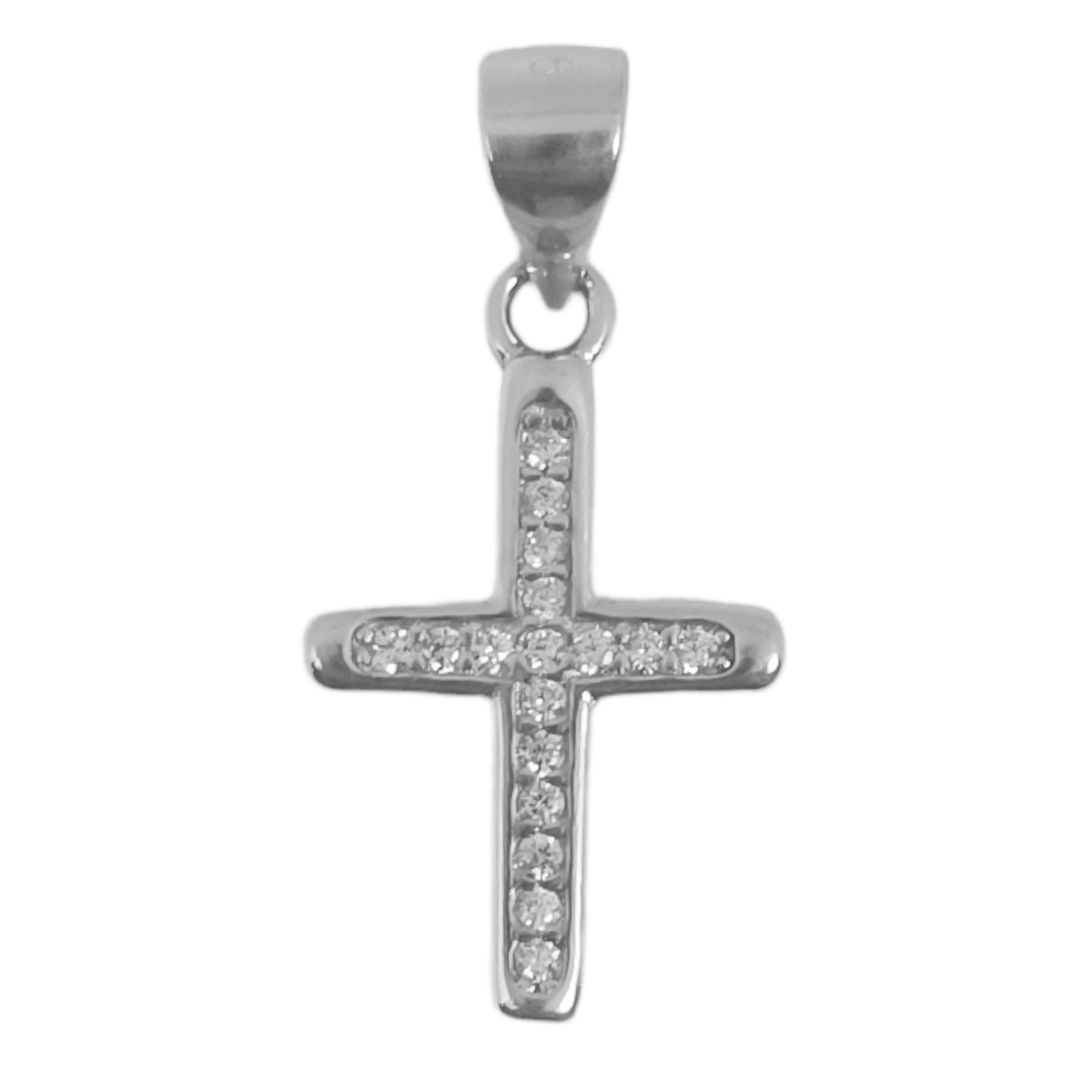 Pendentif argent \'Croix\' blanc argenté (rhodié) - 15x10 mm - [S0600]