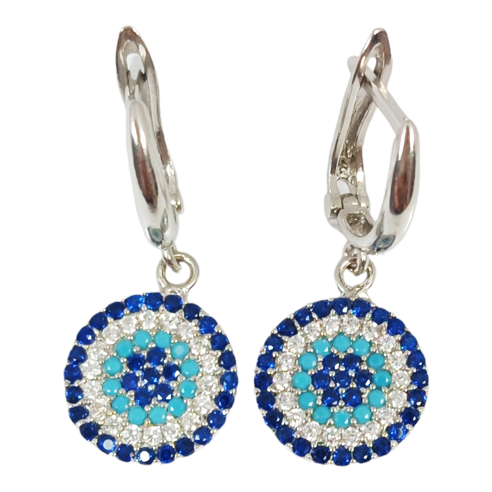 Créoles argent  \'Fatma\' bleu argenté (rhodié) - 12 mm, 11 mm - [S0613]