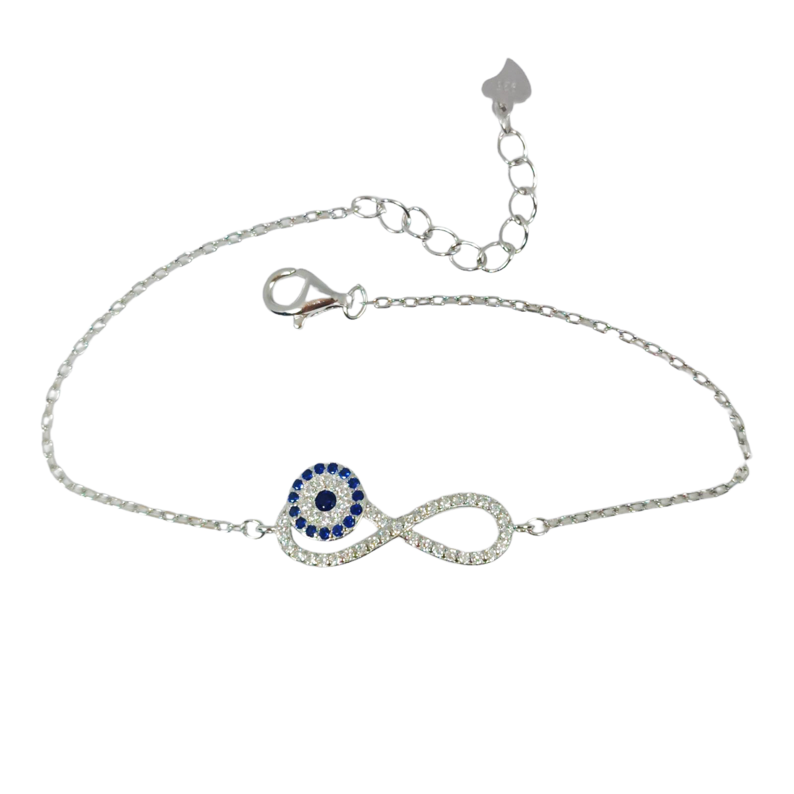 Bracelet argent \'Fatma\' bleu argenté (rhodié) - 22x10 mm - [S0634]