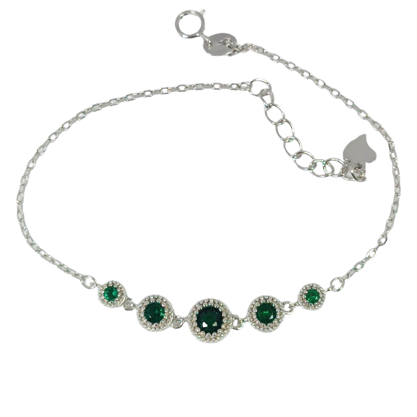 Bracelet Argent \'Arégonde\' vert blanc (rhodié) - 36x6 mm - [S0639]