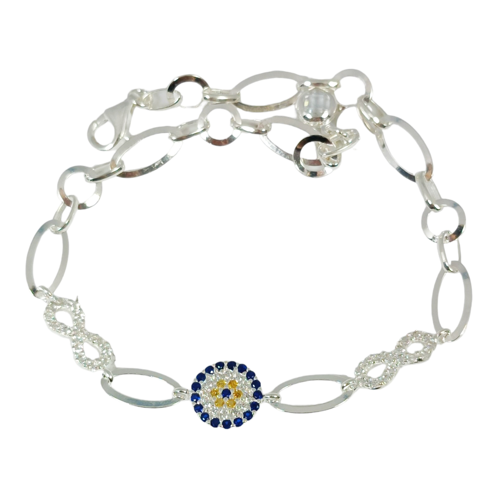 Bracelet argent \'Fatma\' bleu argenté (rhodié) - 9 mm - [S0664]