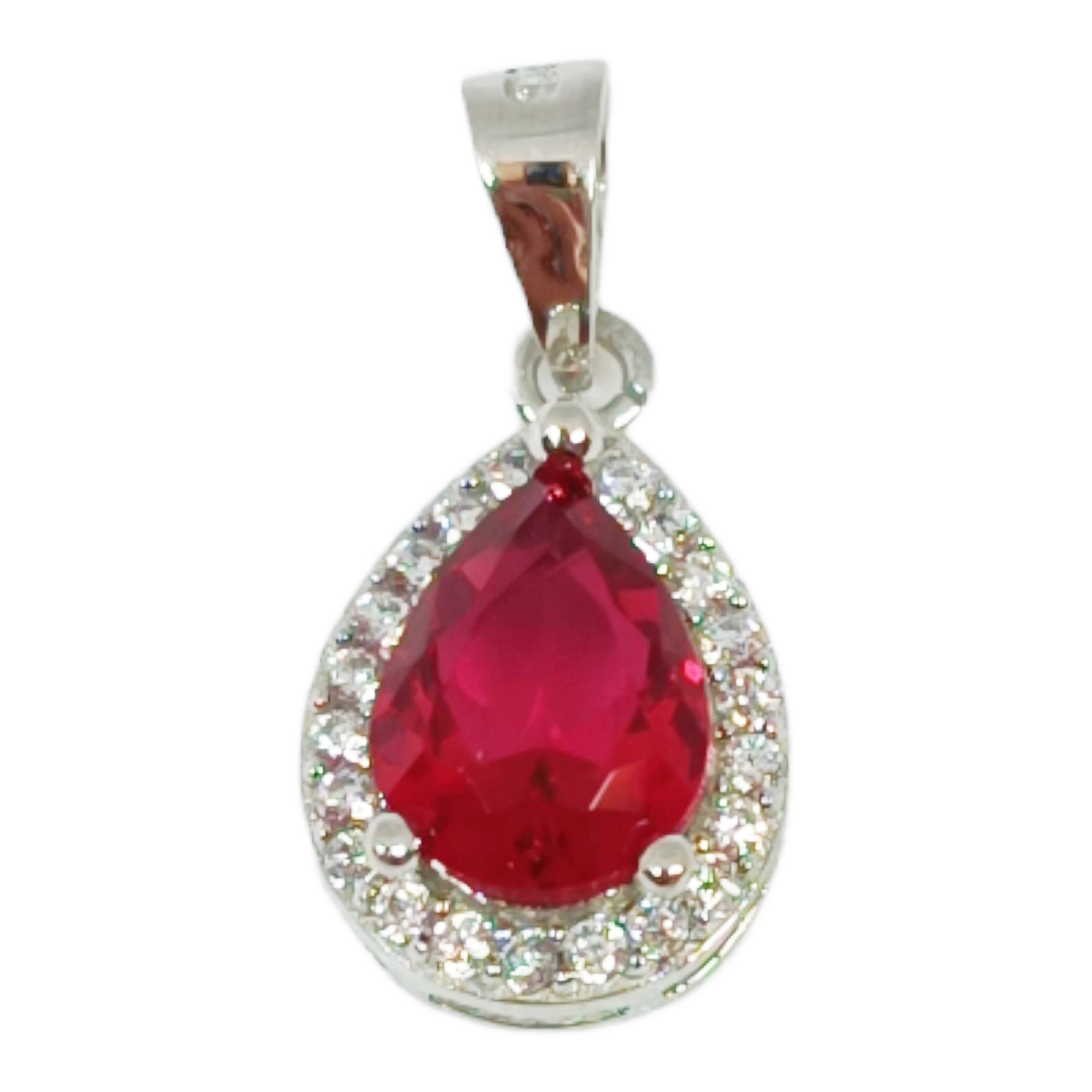 Pendentif Argent \'Arégonde\' rubis argenté (rhodié) - 11x9 mm - [S0674]