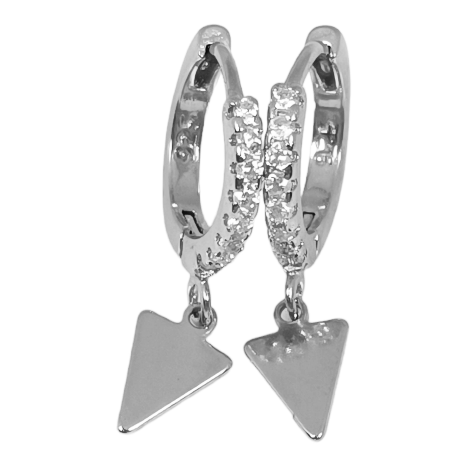 Créoles Argent \'Arégonde\' blanc argenté (rhodié) - 13 mm, 7x6 mm (triangle) - [S0690]