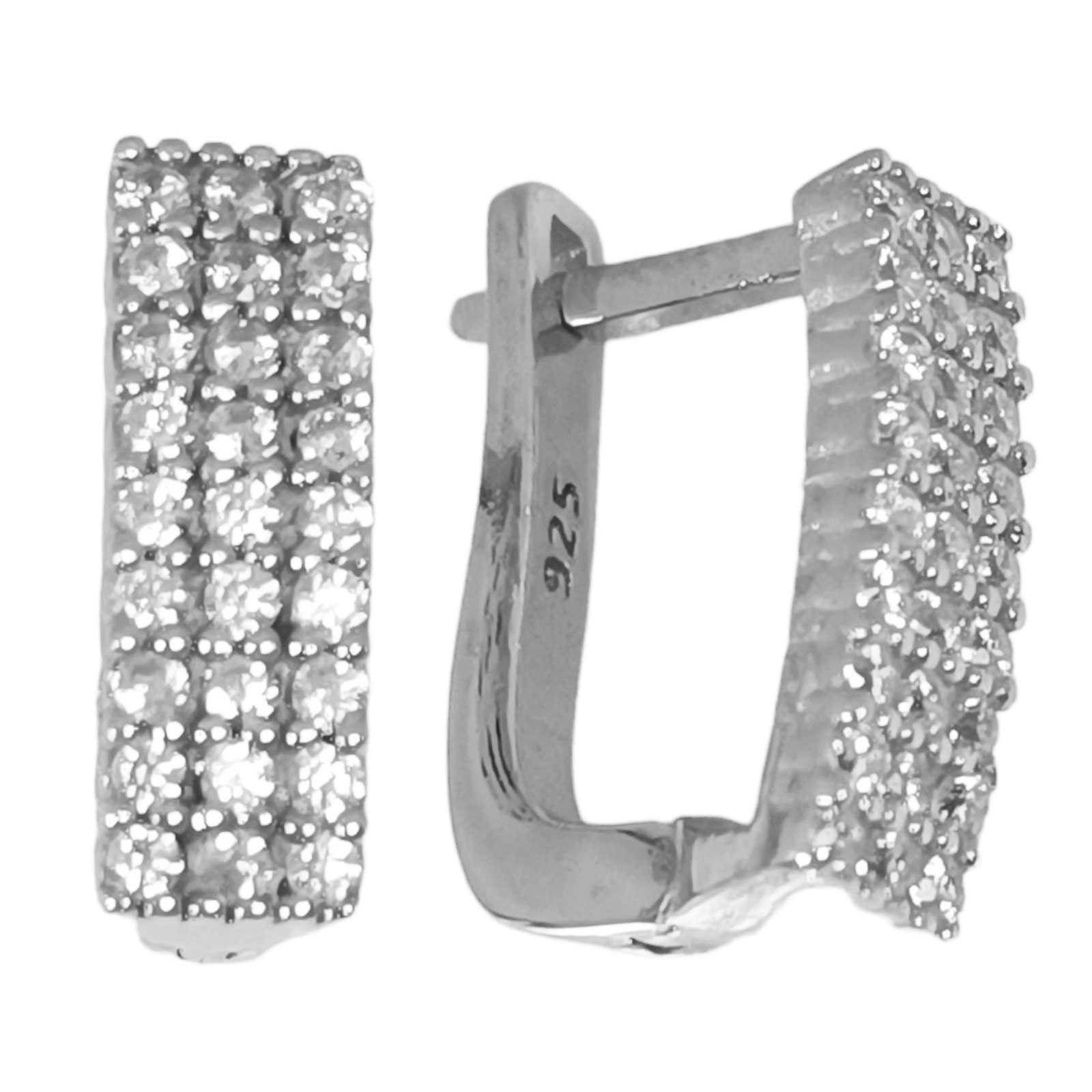 Créoles Argent \'Arégonde\' blanc argenté (rhodié) - 14x5 mm - [S0698]