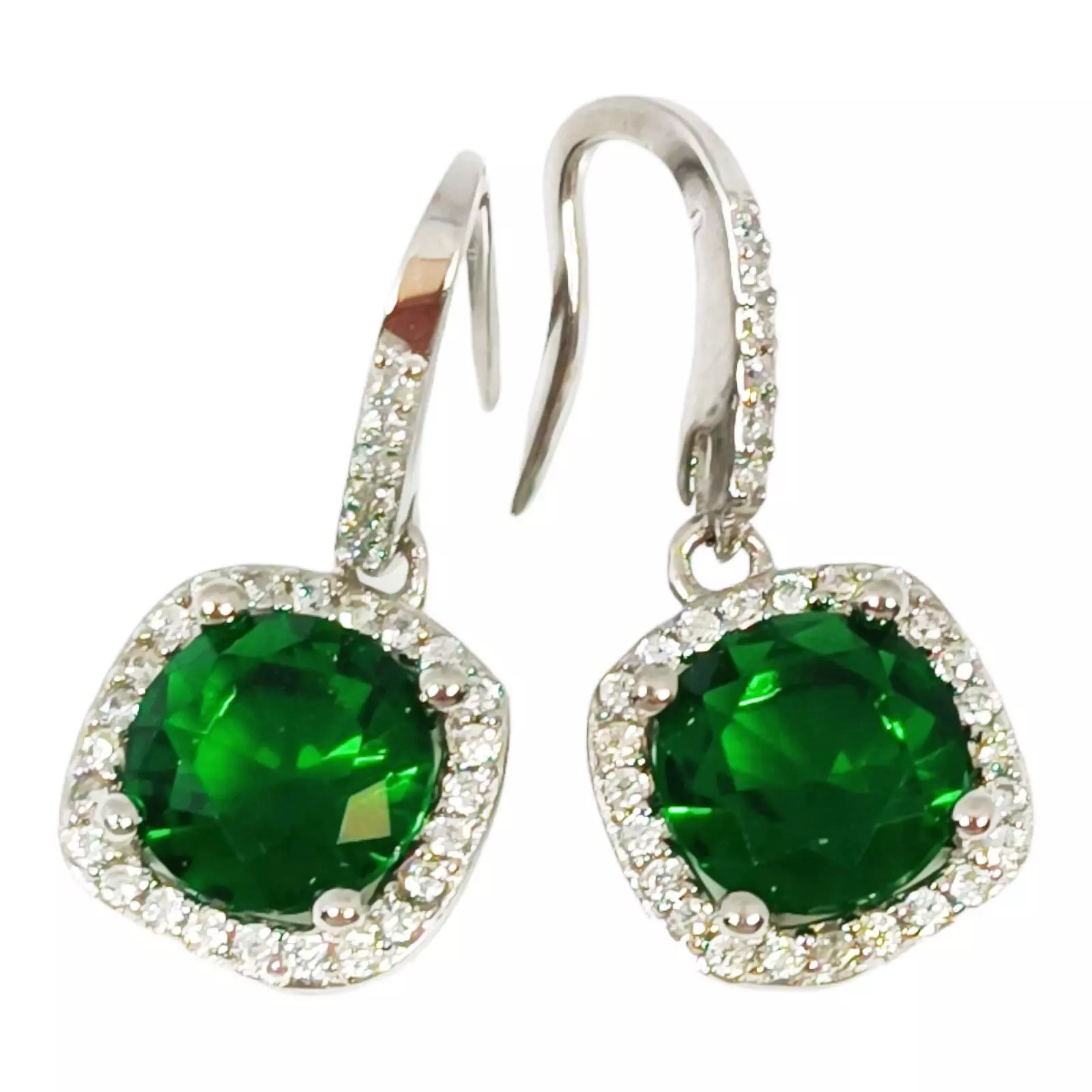 les trésors de lily Boucles Argent 'Arégonde' vert argenté (rhodié) 10x10 mm [S0699]
