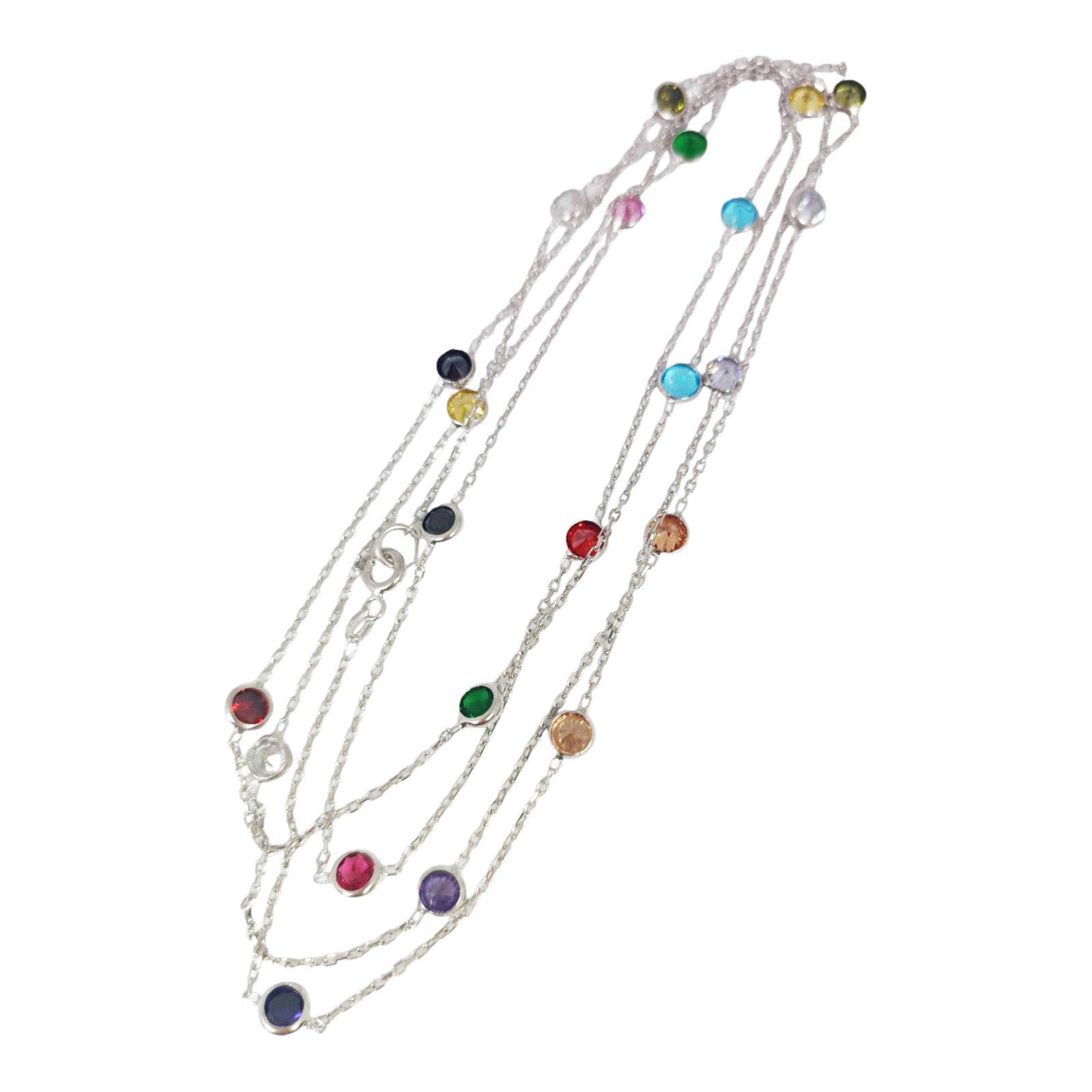 Collier sautoir \'Arégonde\' multicolore argenté (rhodié) - 110 cm, 5 mm - [S0723]