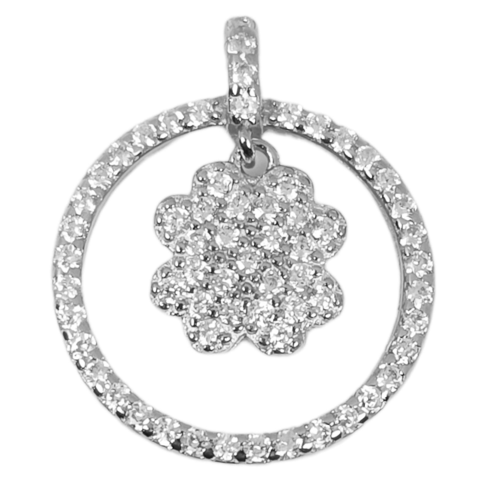 Pendentif Argent \'Trèfle à 4 Feuilles\' blanc (rhodié) - 18 mm - [S0733]