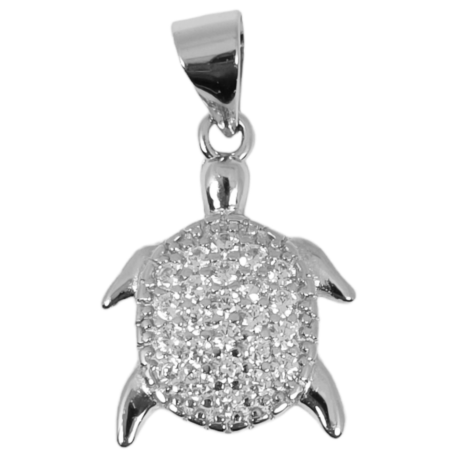 Pendentif Argent \'Tortue\' Blanc argenté (rhodié) - 15x14 mm - [S0738]