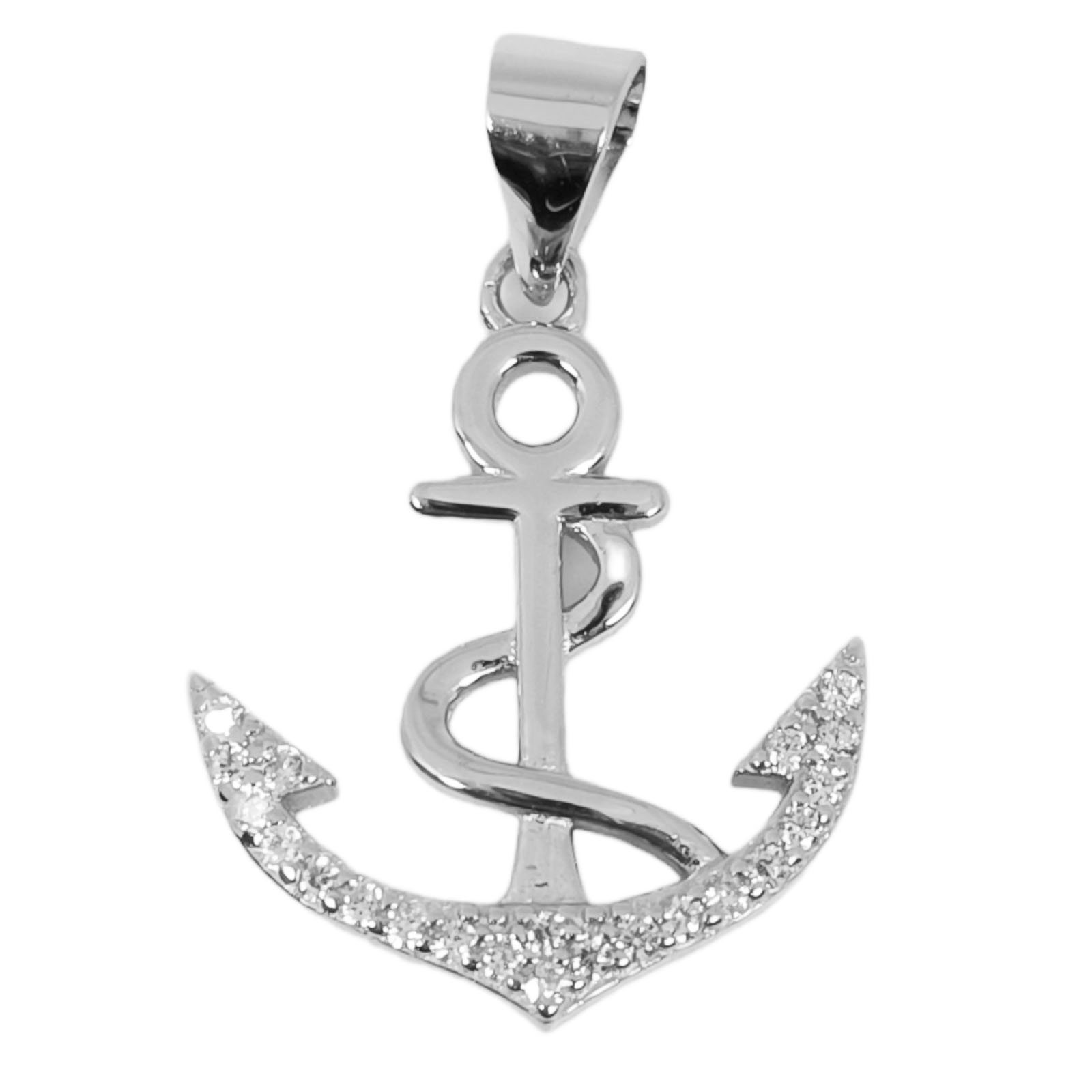 Pendentif Argent \'Ancre Marine\' blanc argenté (rhodié) - 18x17 mm - [S0744]