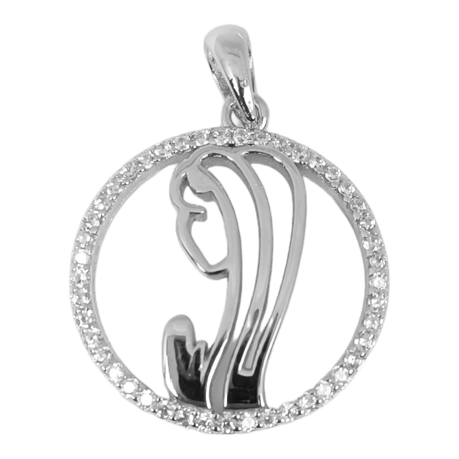 Pendentif Argent \'Vierge Marie\' blanc argenté (rhodié) - 19 mm - [S0752]