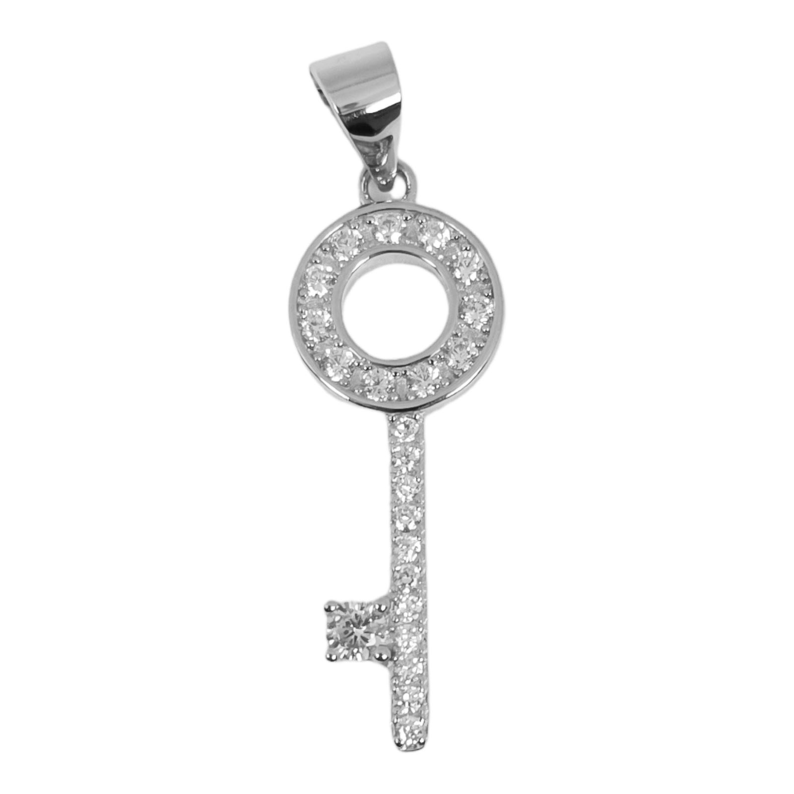Pendentif Argent \'Clé des Possibles\' blanc argenté (rhodié) - 25x10 mm - [S0754]