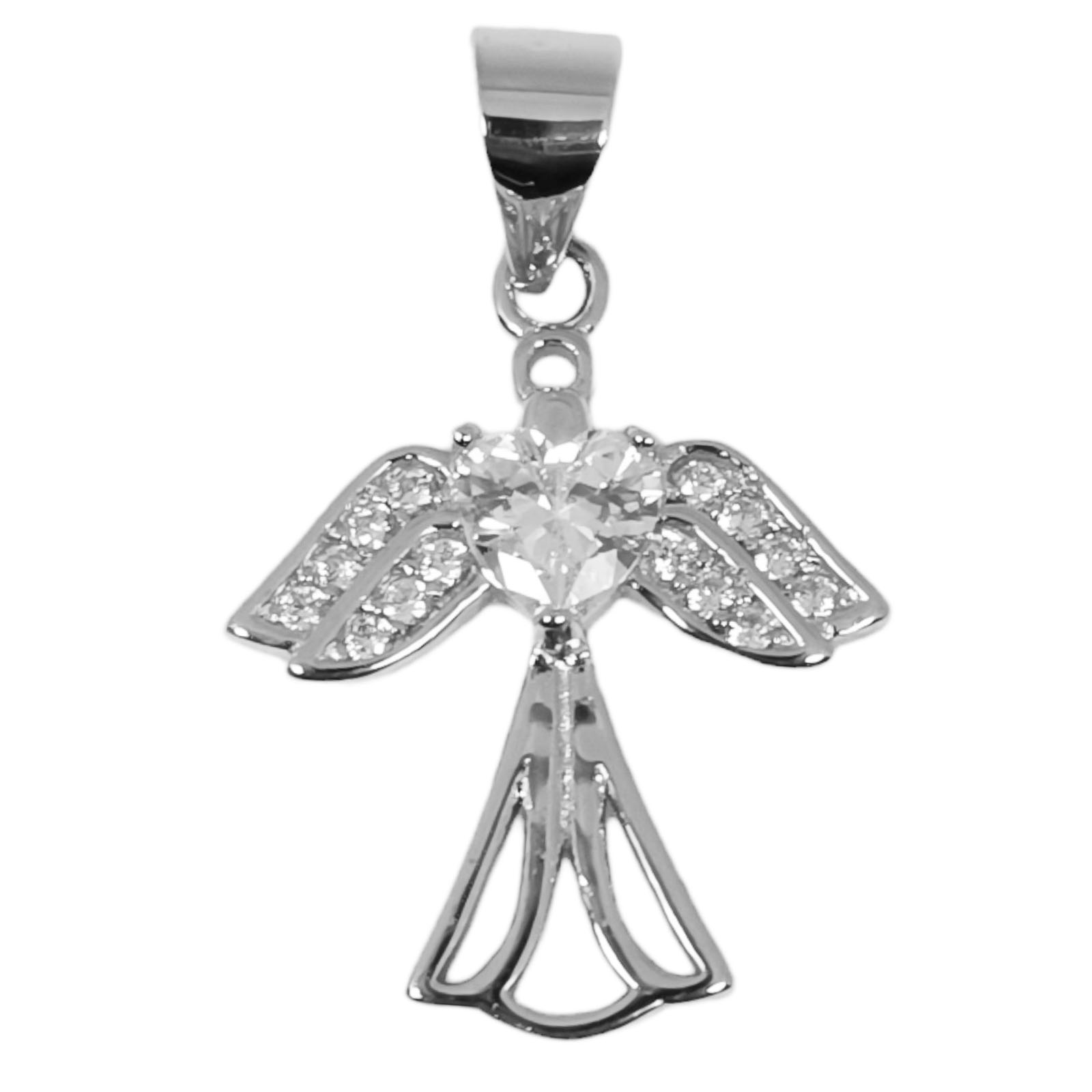 Pendentif Argent \'Ange Gardien\' blanc argenté (rhodié) - 18x17 mm - [S0755]