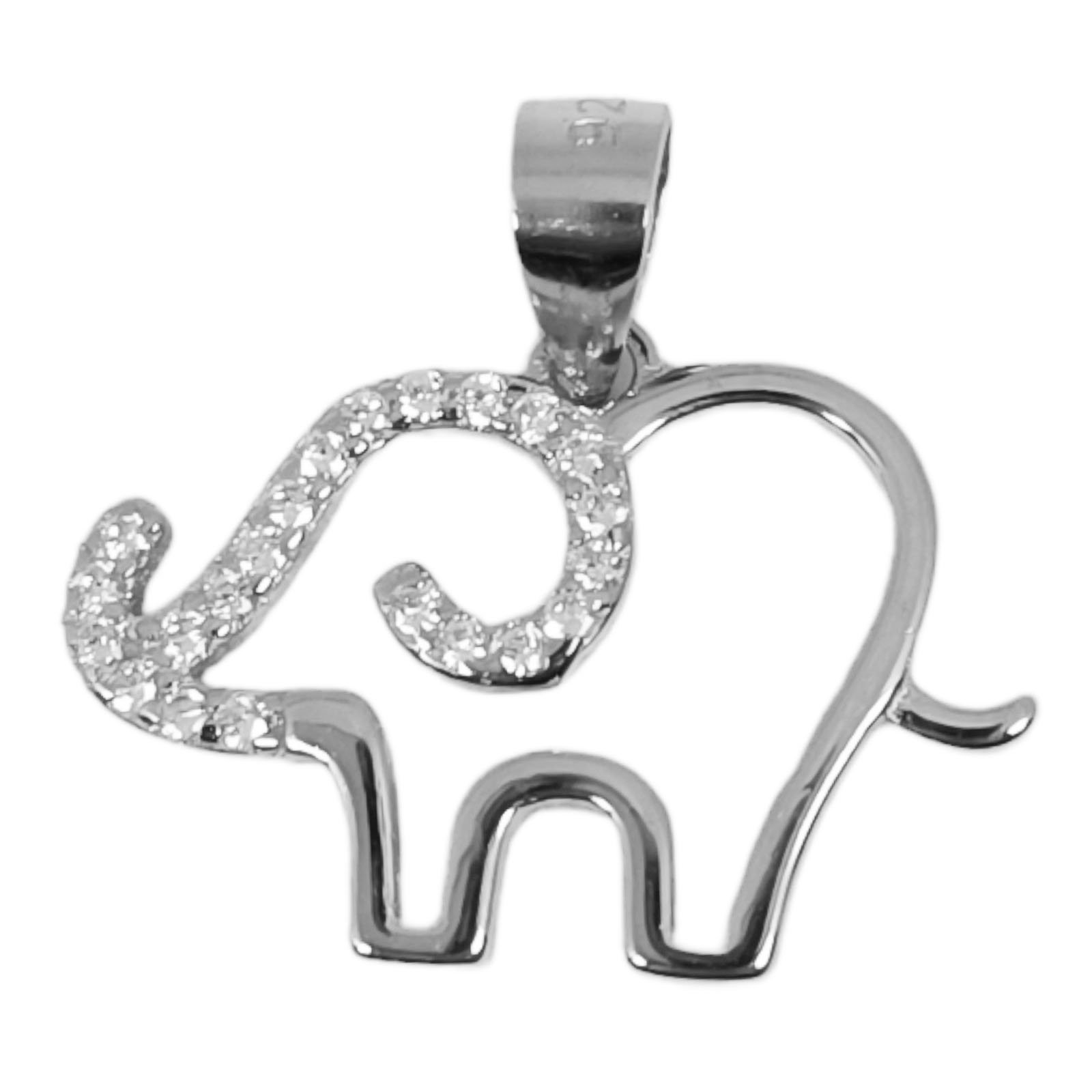 Pendentif Argent \'Elephant\' blanc argenté (rhodié) - 20x12 mm - [S0756]