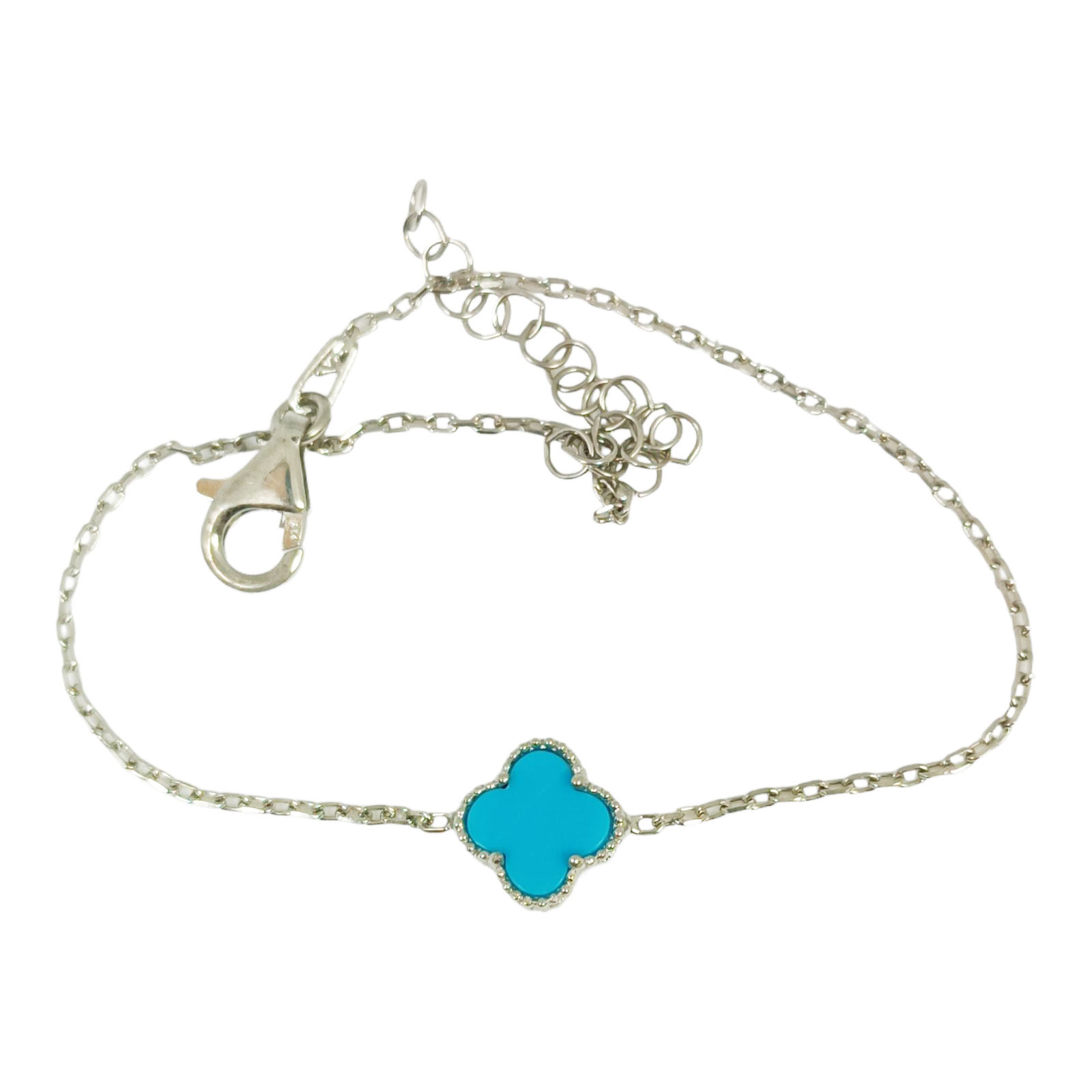 Bracelet argent rhodié \'Trèfles\' turquoise argenté (rhodié) - 10 mm - [S0766]