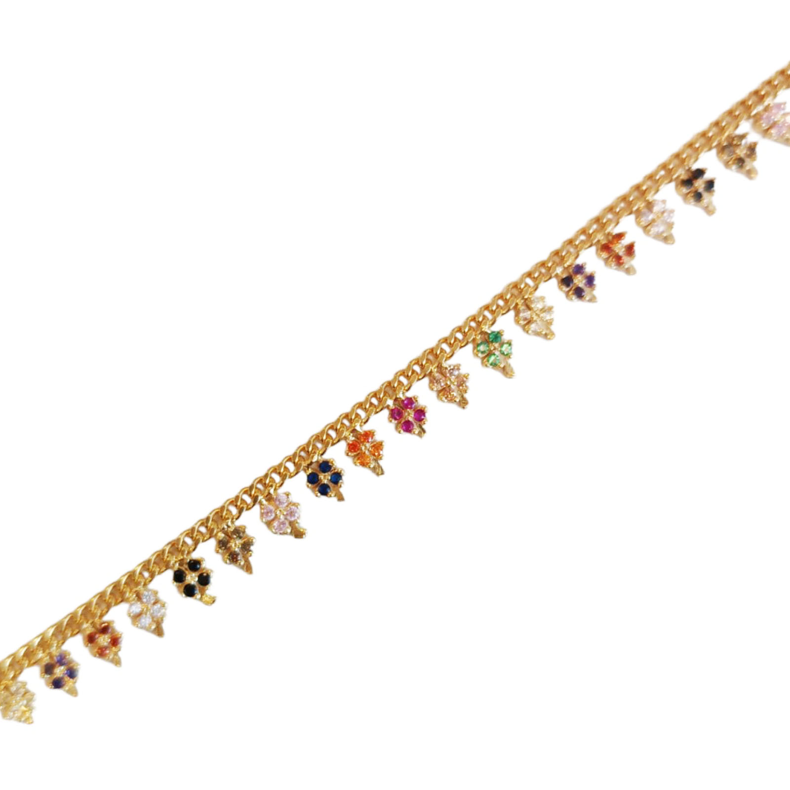Chaine Cheville Argent \'Cléopatra\' tutti frutti doré - 4x3 mm (trèfles) - [S0780]