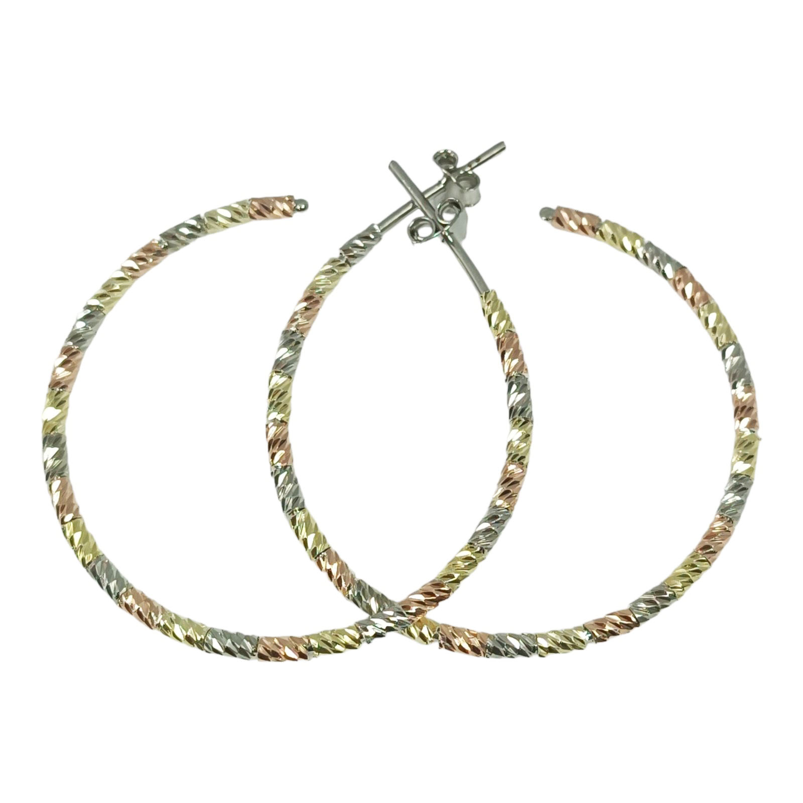 Créoles argent \'Cleopatra\' doré rosé argenté - 35 mm 2 mm - [S0792]