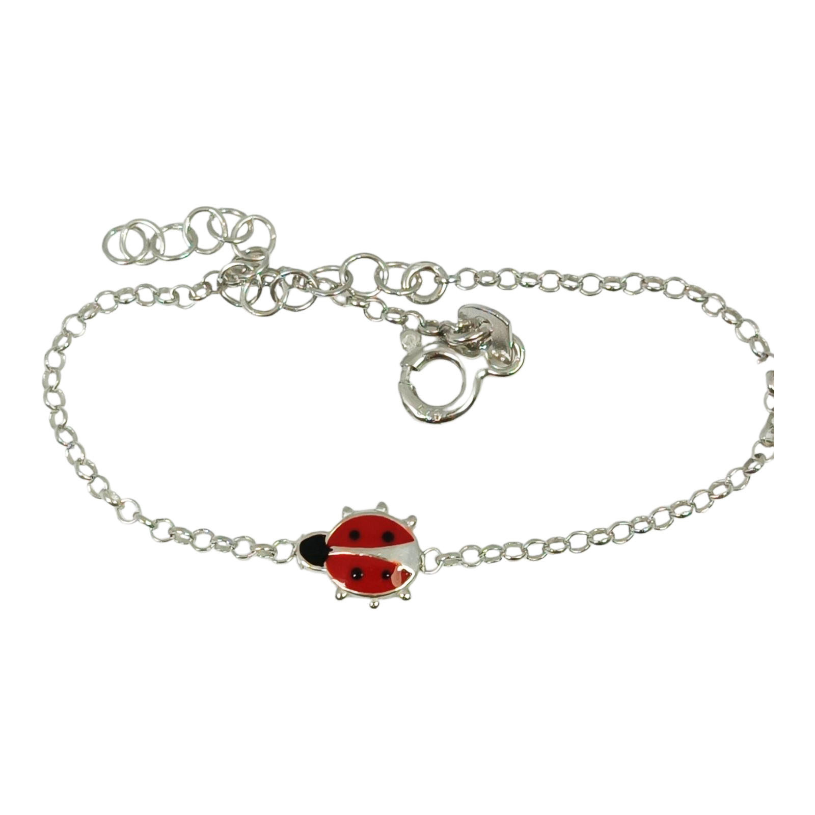 Bracelet enfant argent \'Coccinelle\' rouge argenté (rhodié) - 7x6 mm - [S0793]