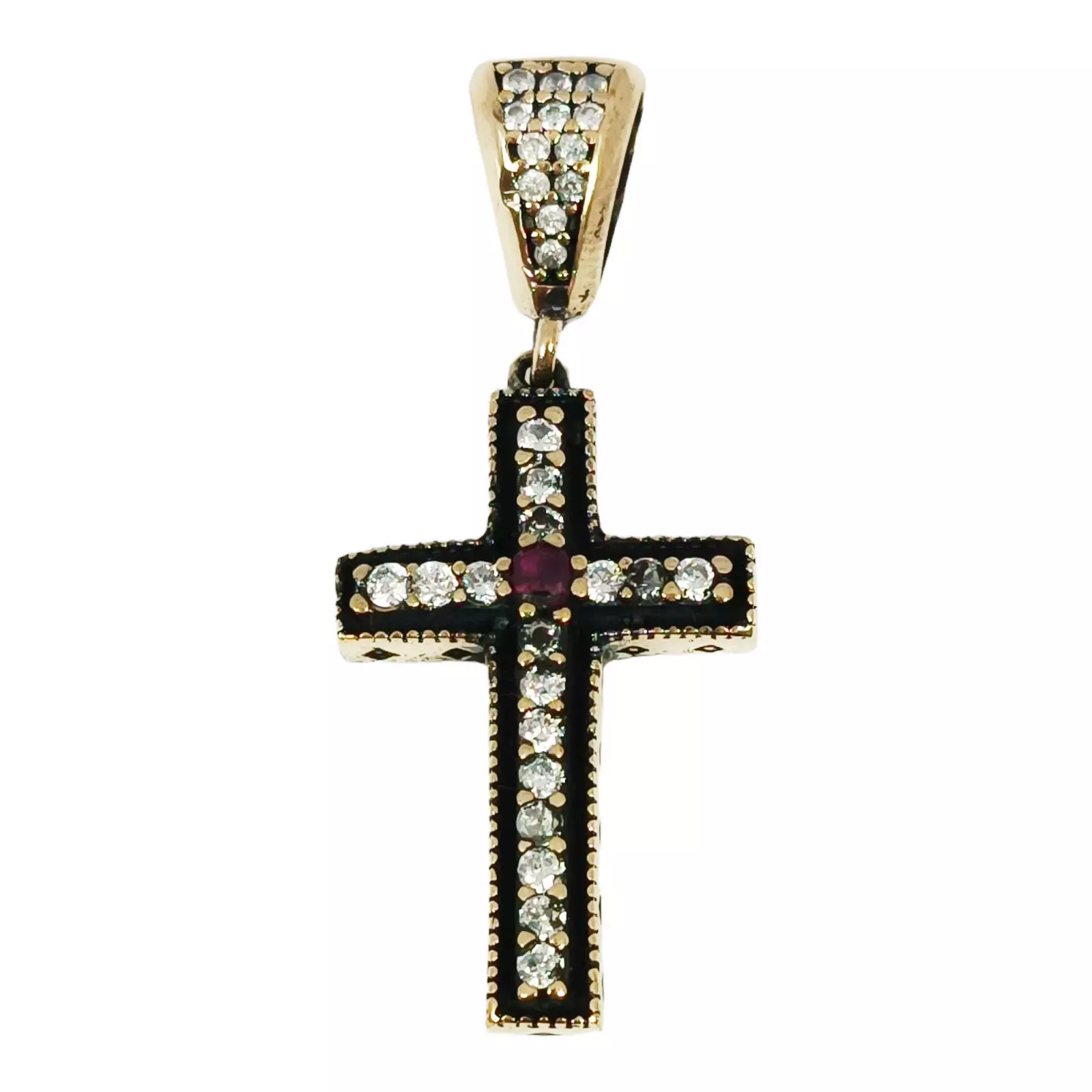 les trésors de lily Pendentif Argent 'Croix' rouge doré 30x18 mm [S0801]