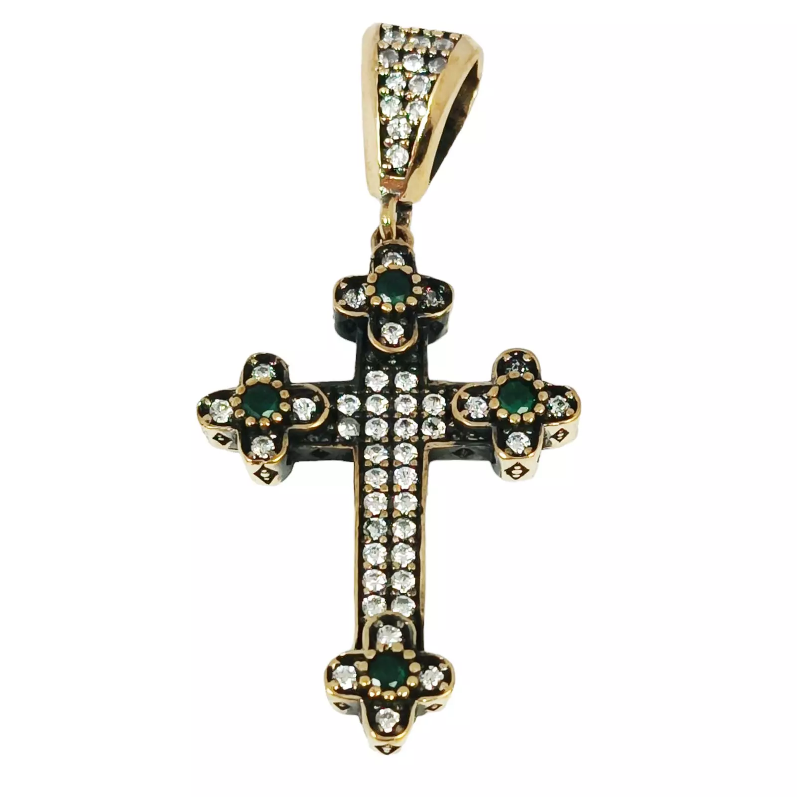 les trésors de lily Pendentif Argent 'Croix Orthodoxe' bleu doré 34x25 mm [S0802]