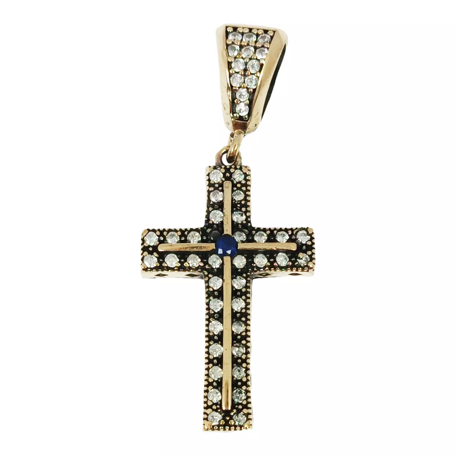 les trésors de lily Pendentif Argent 'Croix' bleu blanc doré 29x19 mm [S0803]