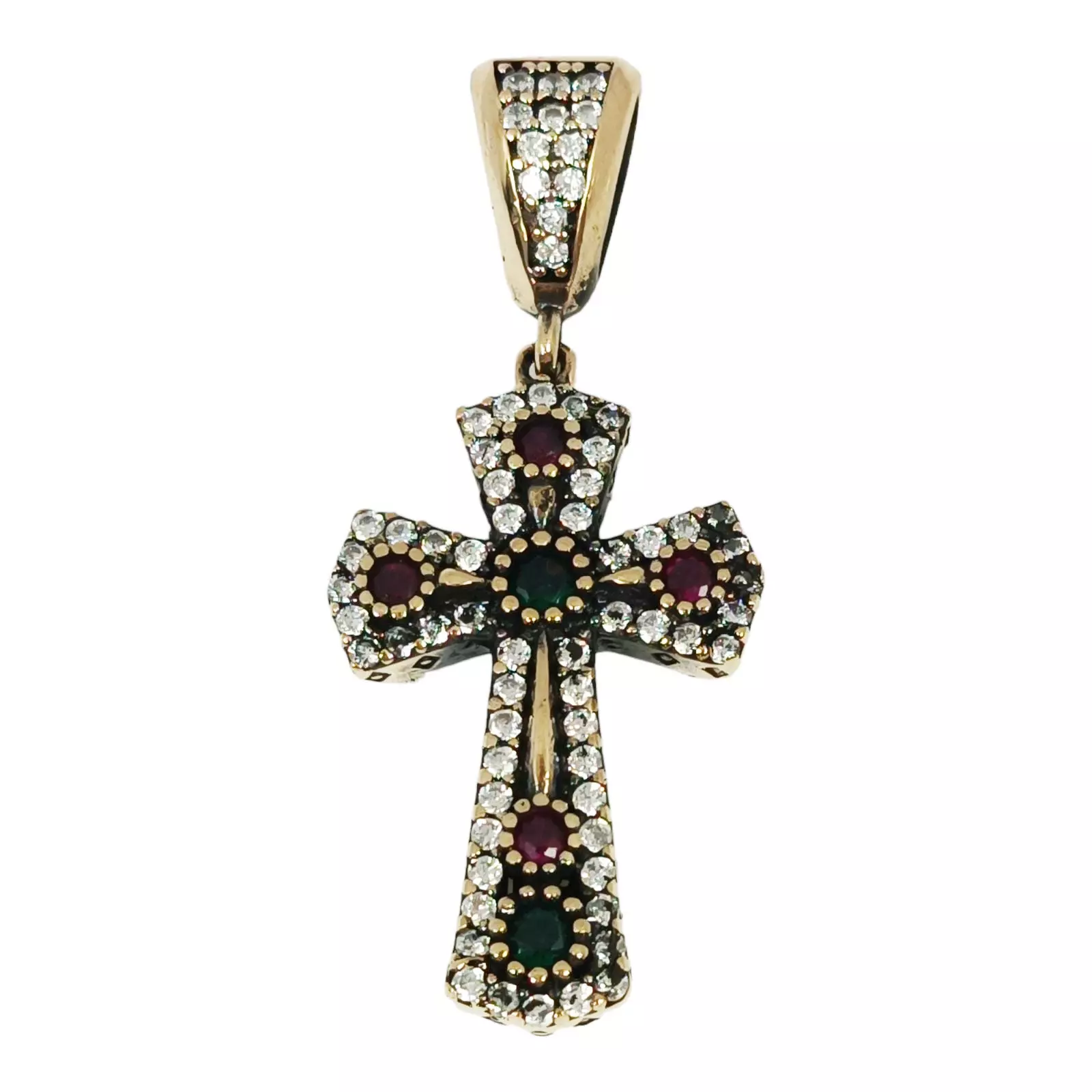 les trésors de lily Pendentif Argent 'Croix' rouge vert doré 28x20 mm [S0804]