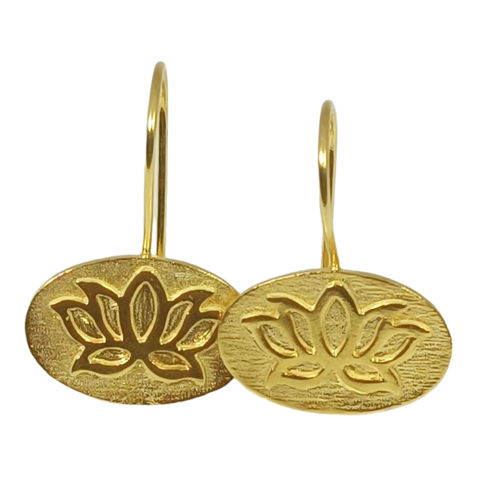 Boucles argent artisanales \'Cléopatra\' doré - 18x12 mm (lotus) - [S0811]