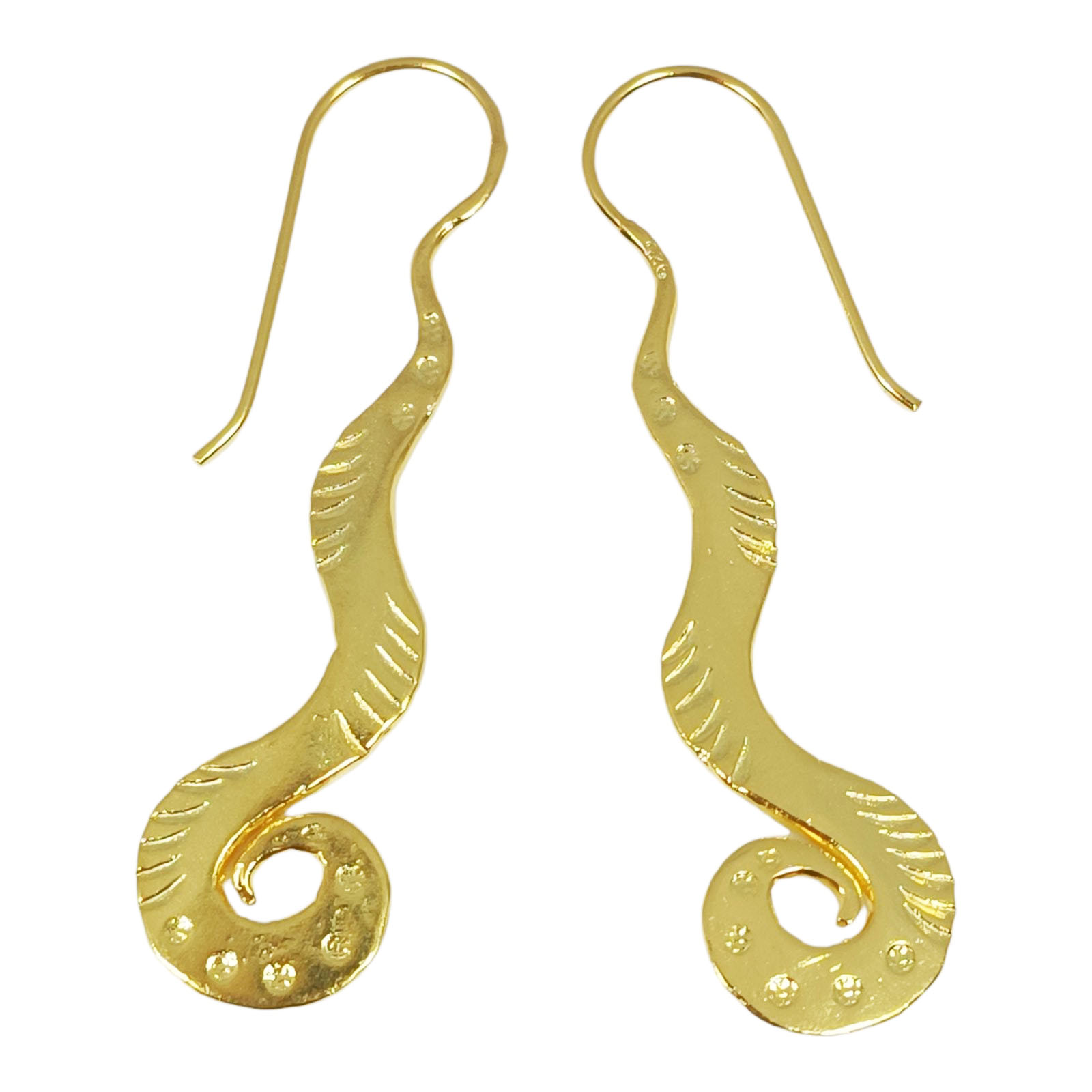Boucles argent artisanales \'Cléopatra\' doré - 45x13 mm - [S0814]