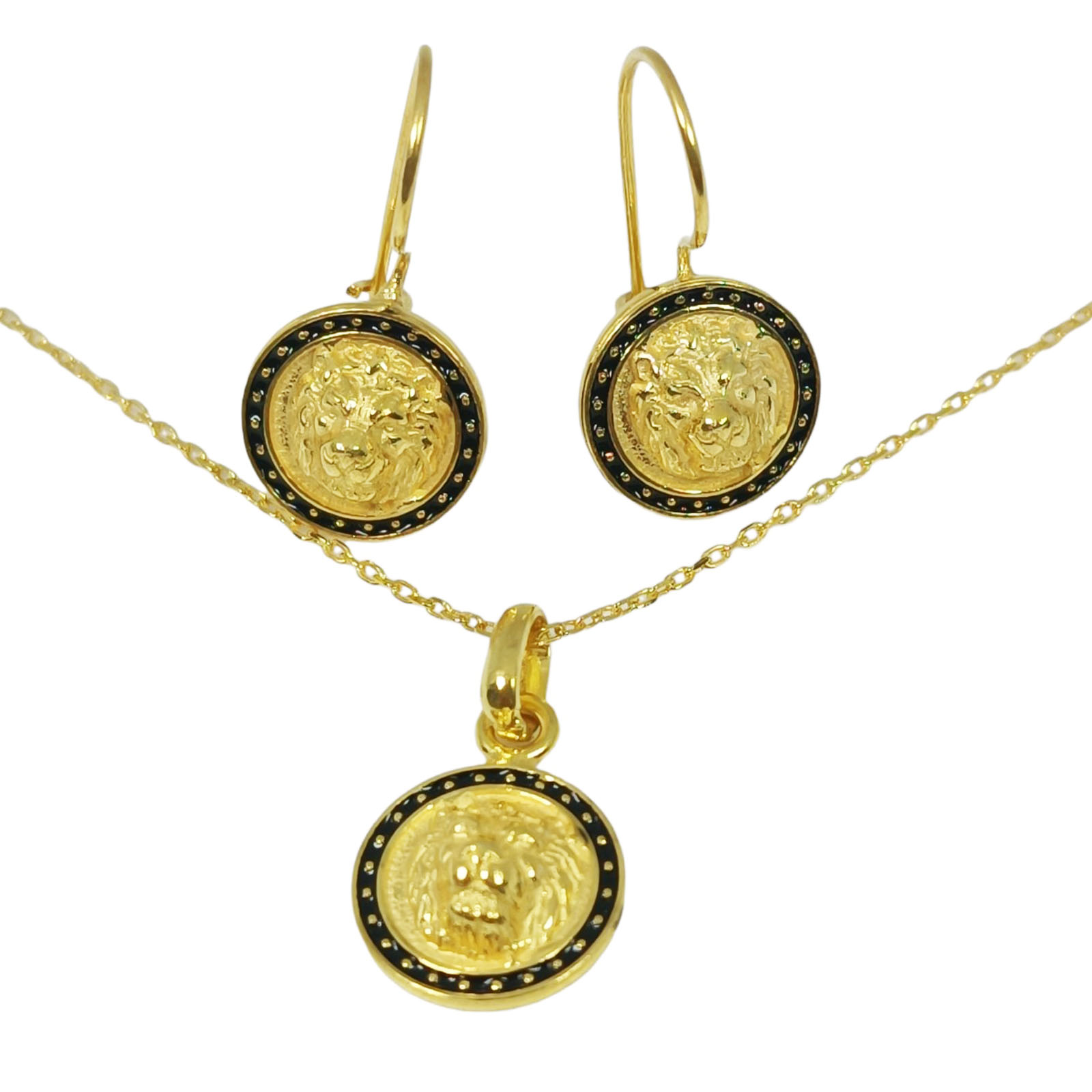 Parure de bijoux Argent artisanale \'Cléopatra\' doré noir - 12 mm (collier et boucles d\'oreilles) - [S0818]