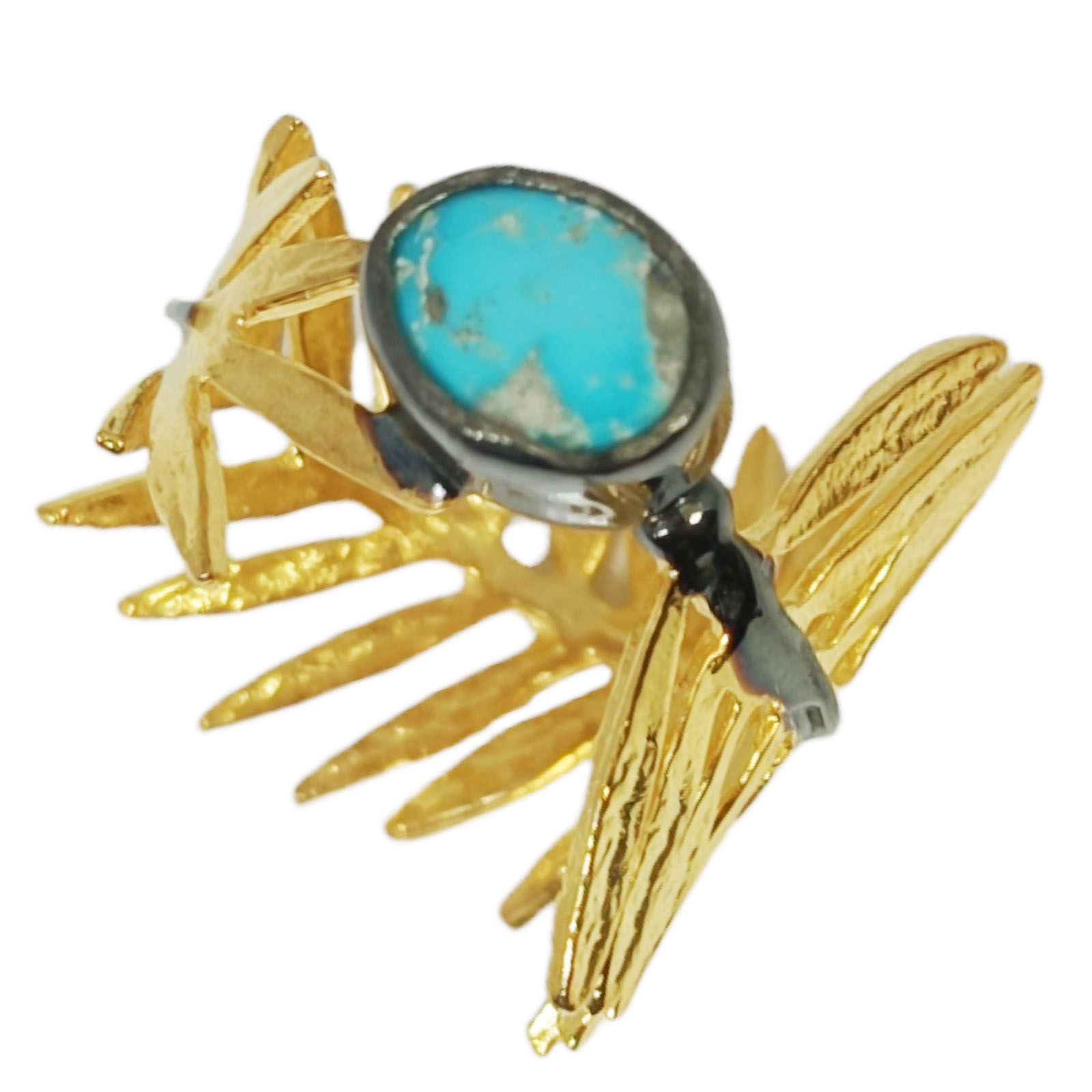 Bague argent artisanale \'Cléopatra\' turquoise doré - 23 mm - [S0828]