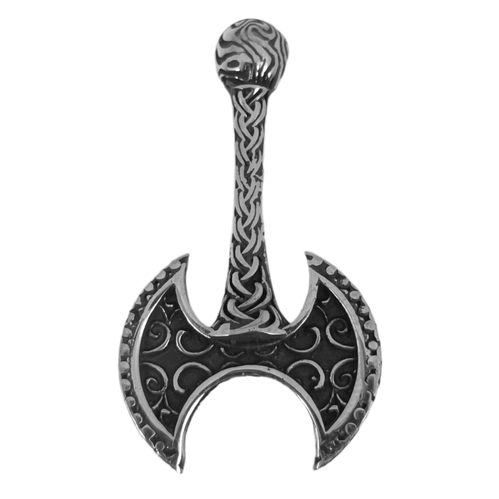 Pendentif Argent \'Hache Viking\' argenté - 38x20 mm - [S0852]