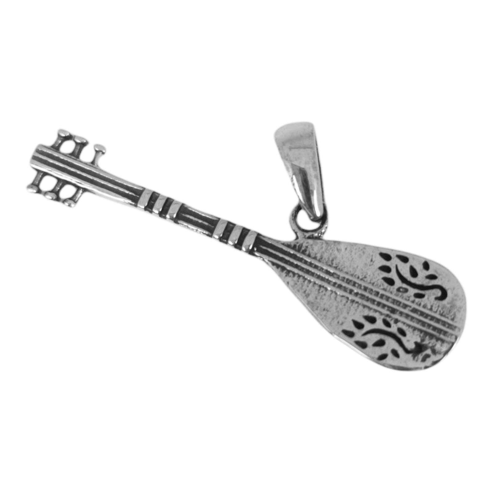 Pendentif Argent \'Saz\' argenté vieilli - 40x9 mm - [S0853]