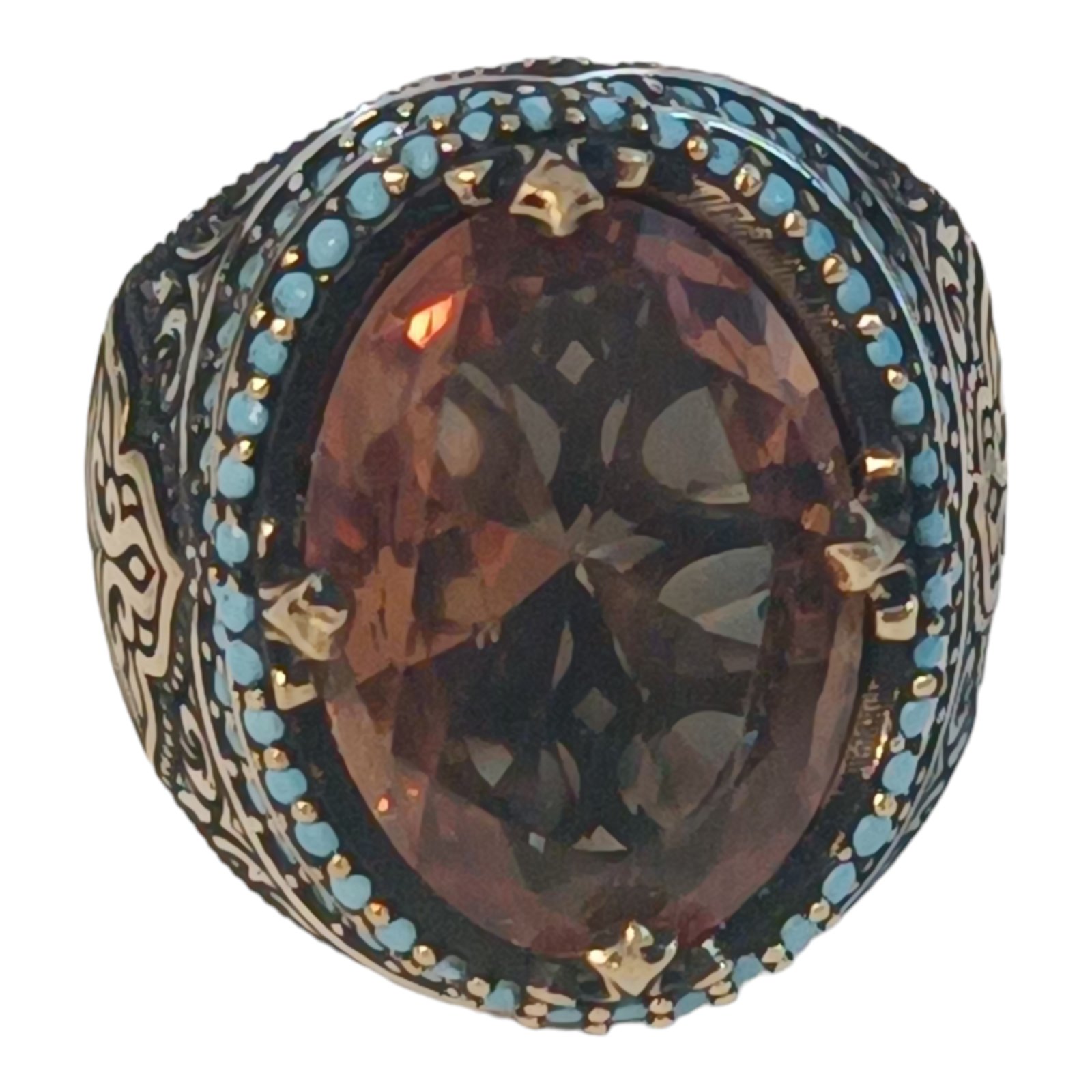 Bague Homme Argent \'Thorgal\' grenat (change couleur) argenté vieilli - 23x18 mm - [S0900]