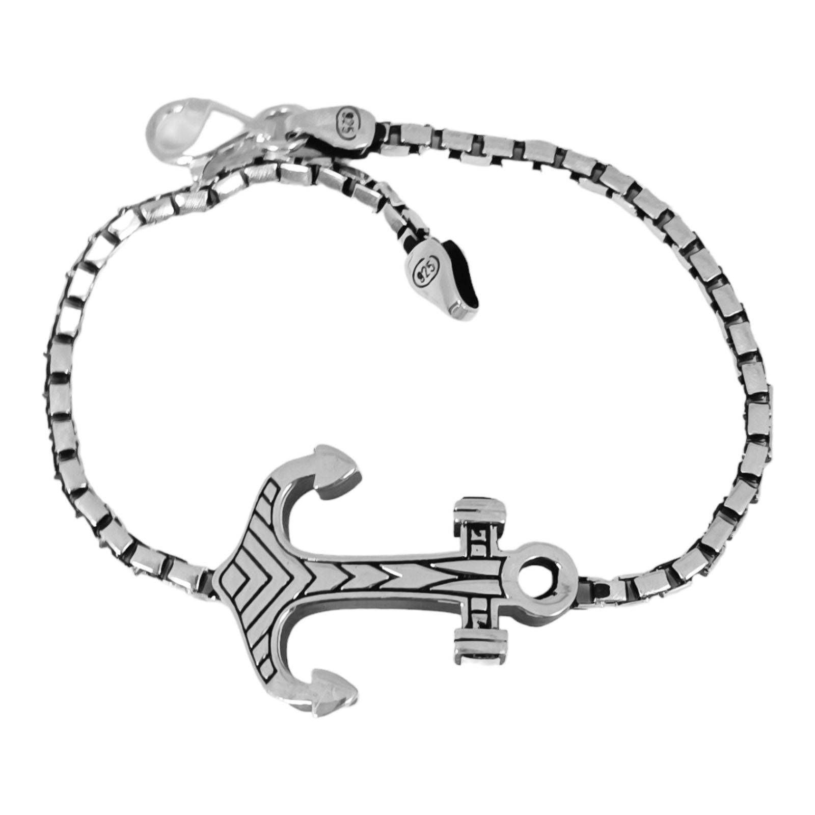 Bracelet argent \'Thorgal\' argenté vieilli - 19 cm 27*21 mm (ancre marine) - [S0907]