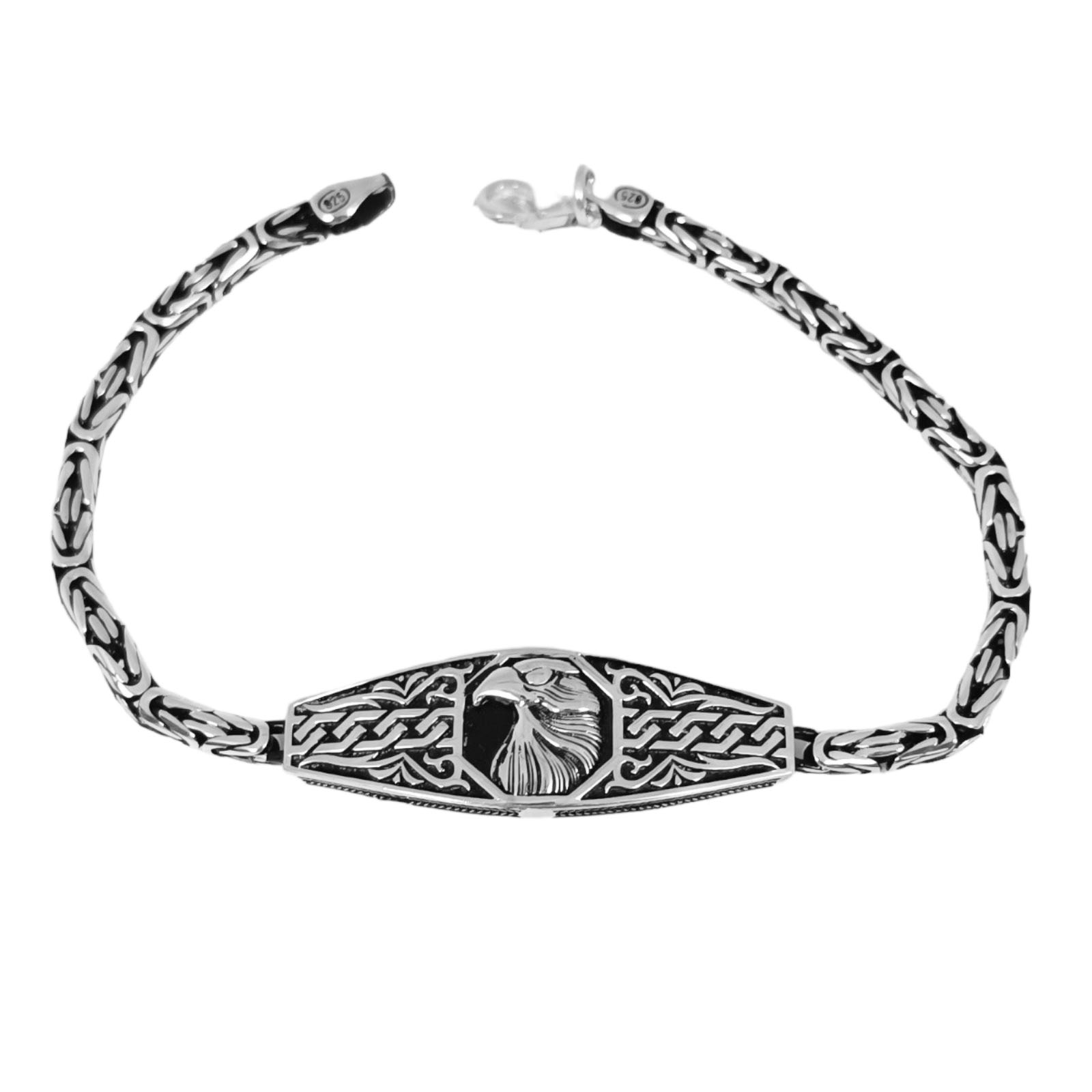 Bracelet argent \'Thorgal\' argenté vieilli - 20 cm 44x13 mm (aigle) - [S0914]