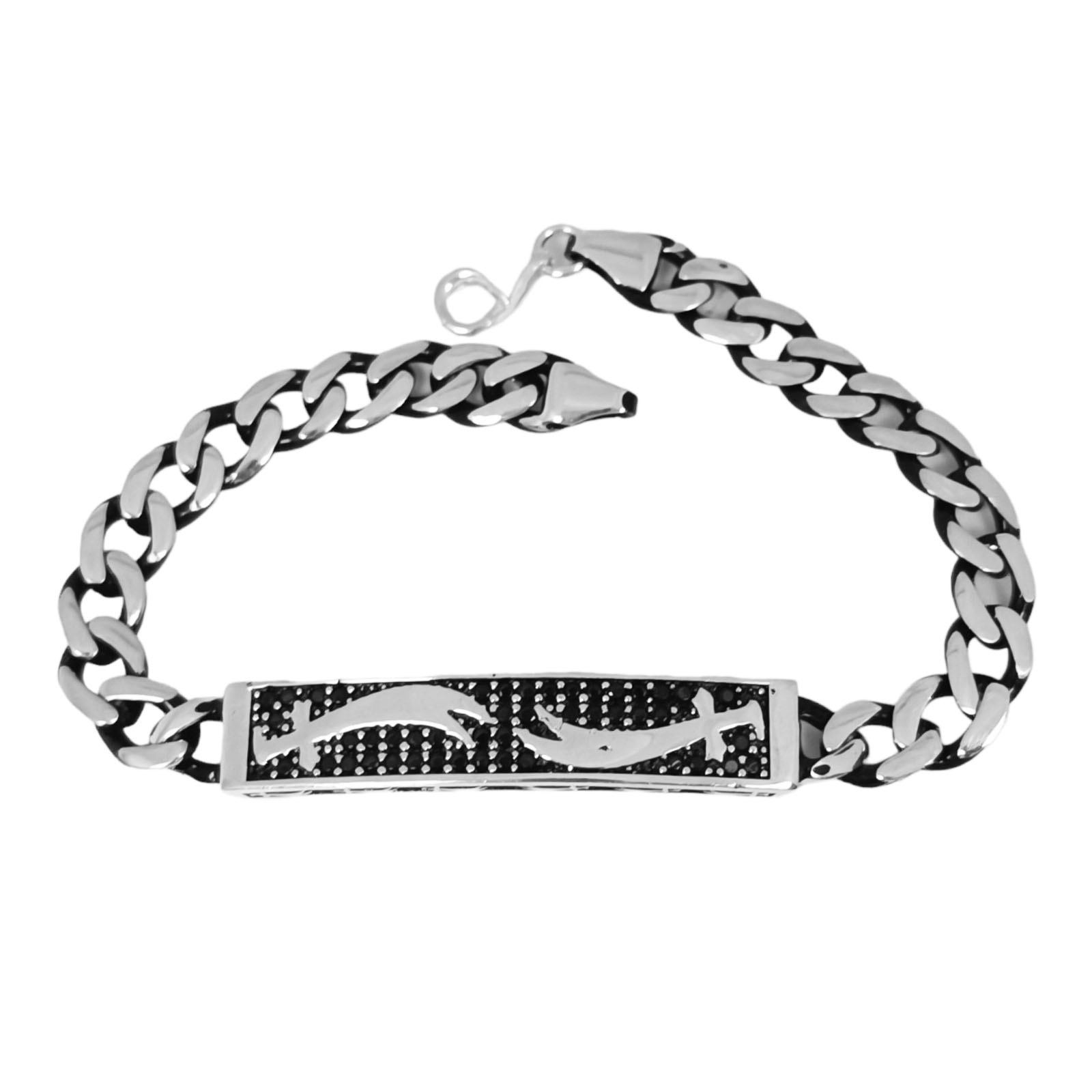 Bracelet argent \'Thorgal\' argenté vieilli - 20 cm 43x8 mm (zulfikar) - [S0916]