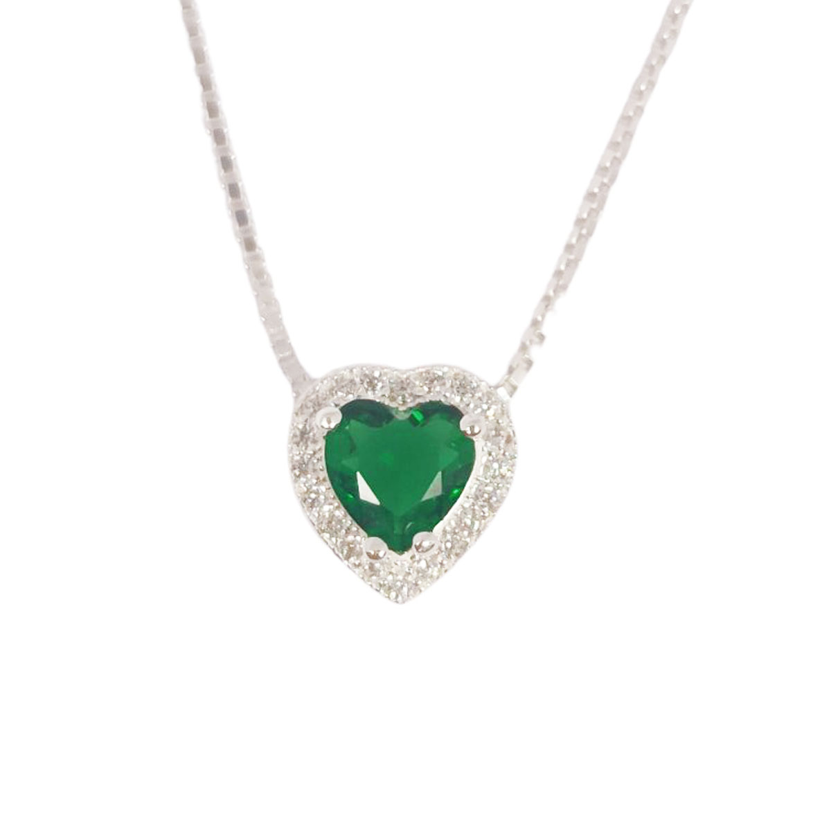 Collier Argent 'Love' vert émeraude argenté 10x10 mm [S0917]