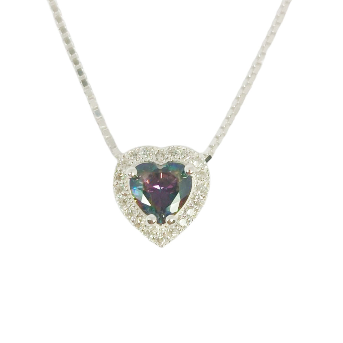 Collier Argent \'Love\' violet vert boréal argenté - 10x10 mm - [S0924]