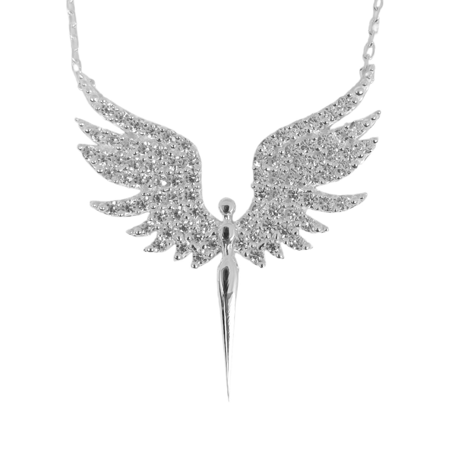 Collier argent \'Ange Gardien\' blanc argenté - 30x27 mm - [S0930]