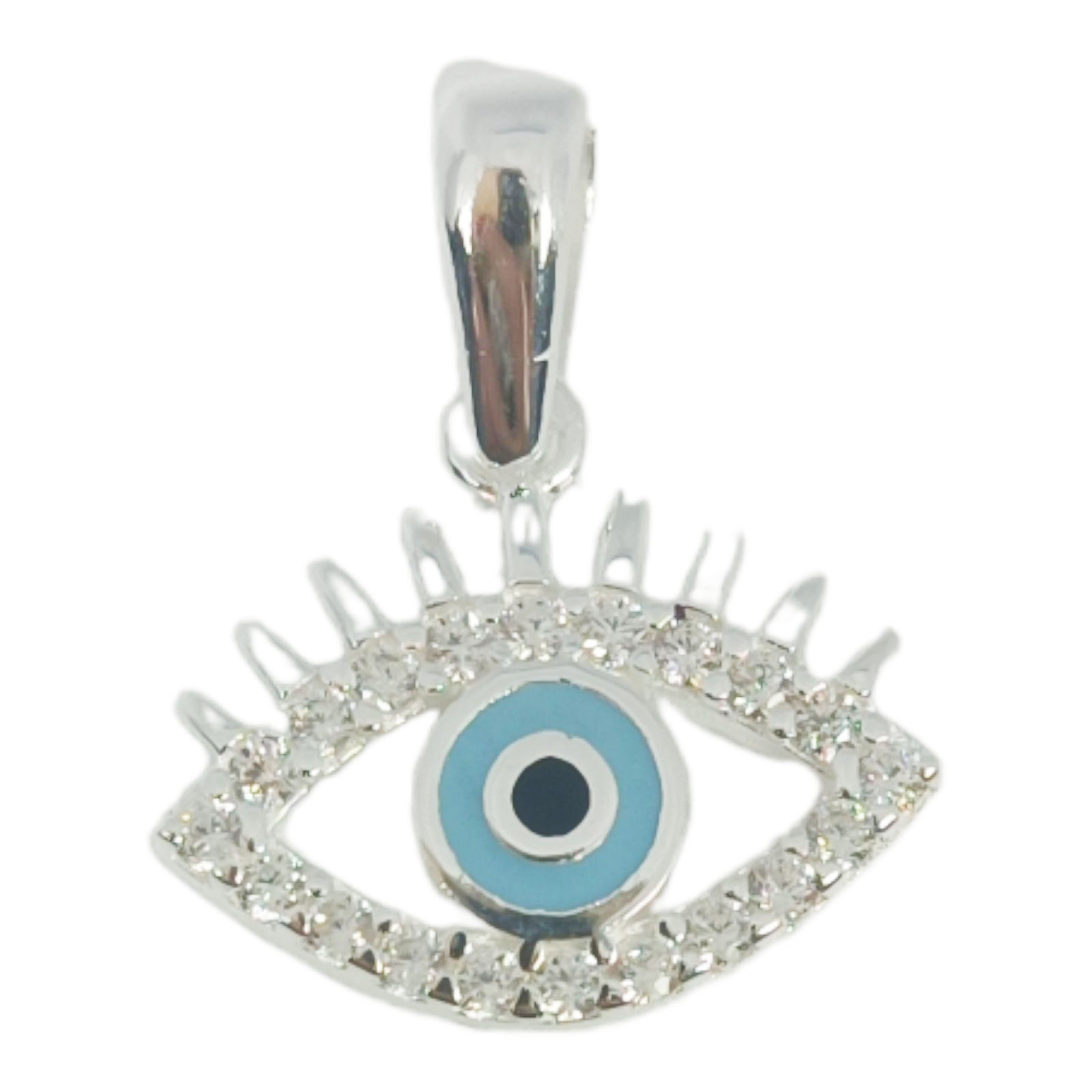 Pendentif Argent \'Oeil de Fatma\' bleu ciel argenté - 15x10 mm - [S0939]