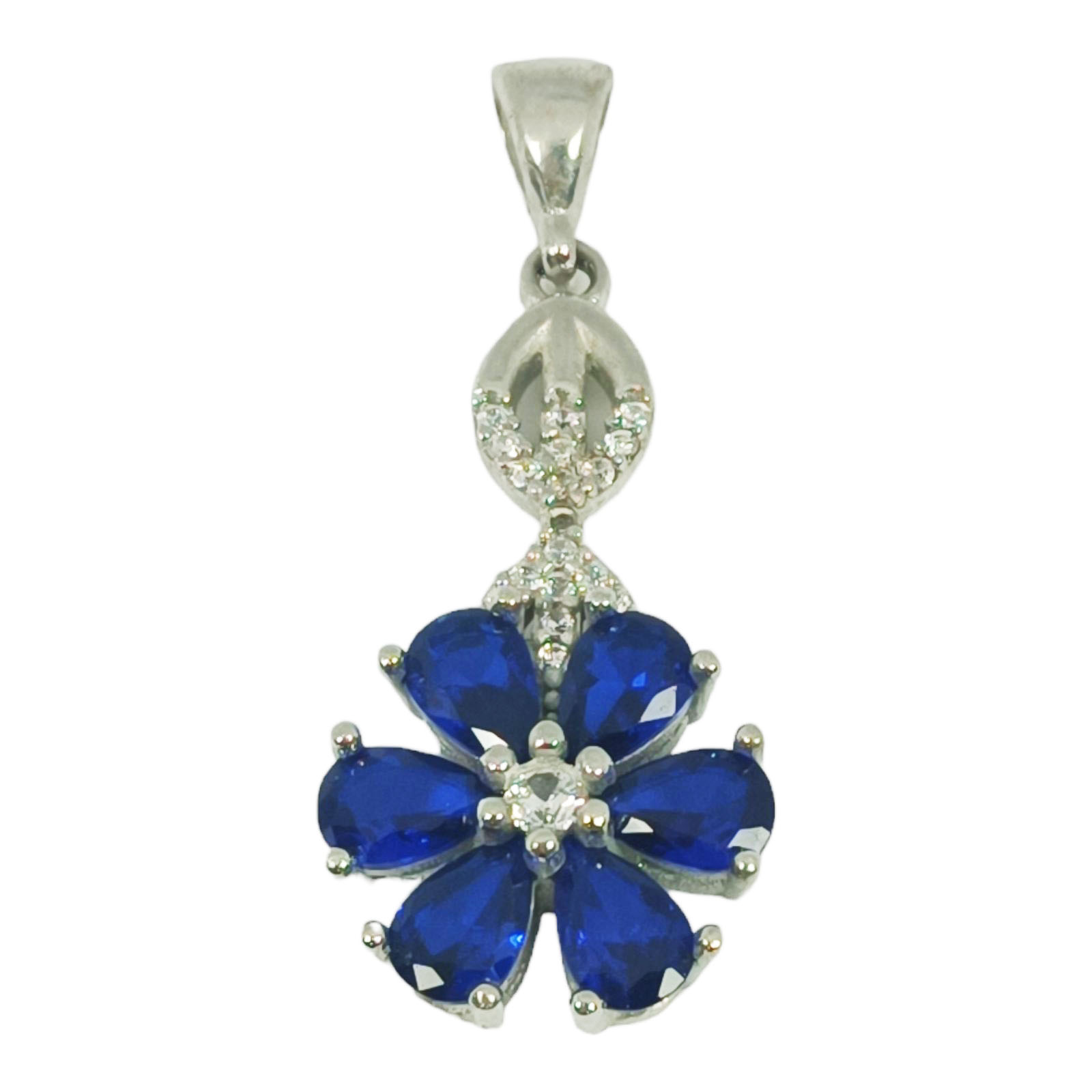 Pendentif Argent \'Arégonde\' saphir blanc argenté (rhodié) - 25x15 mm - [S0941]