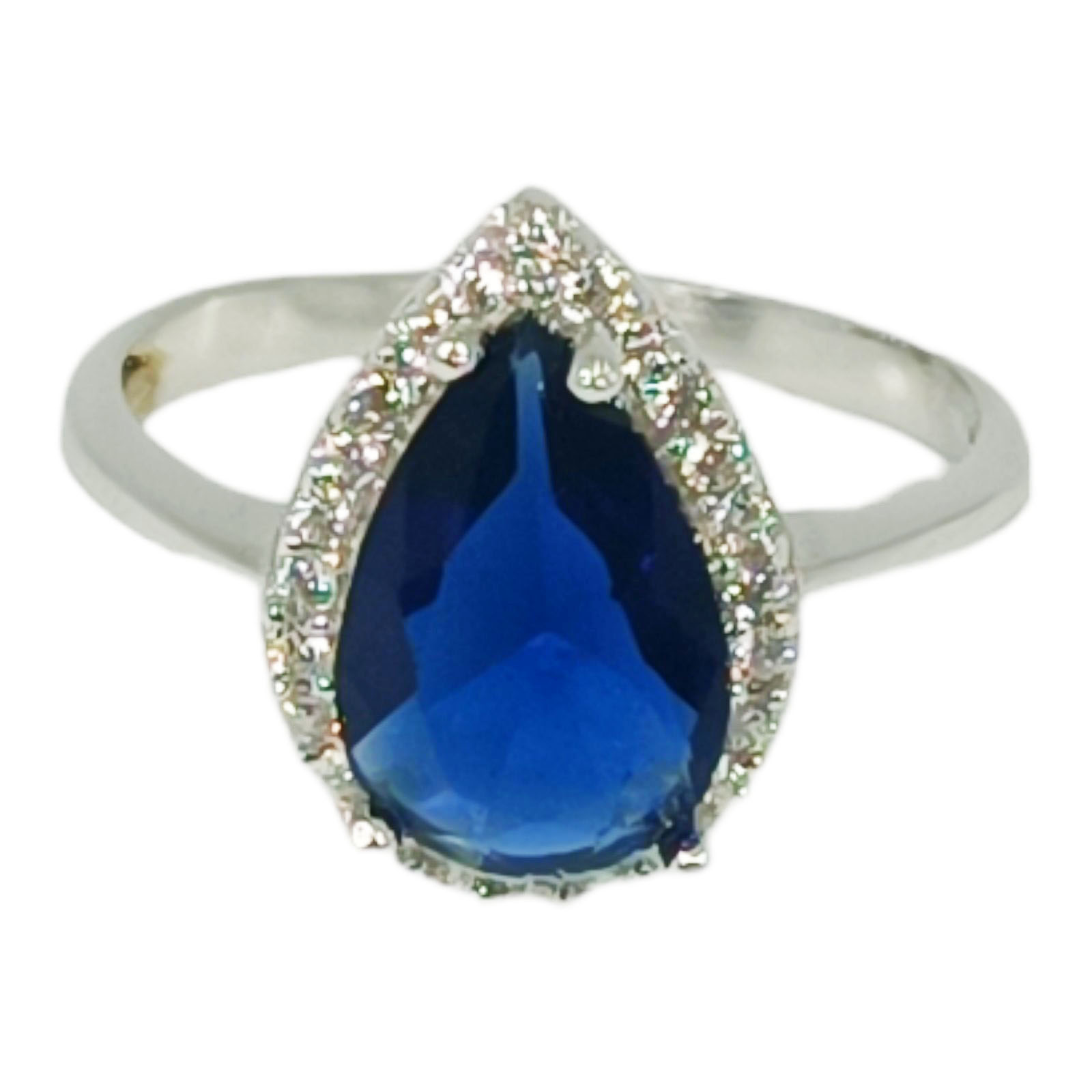 Bague Argent \'Arégonde\' bleu saphir argenté (rhodié) - 15x10 mm - [S0946]