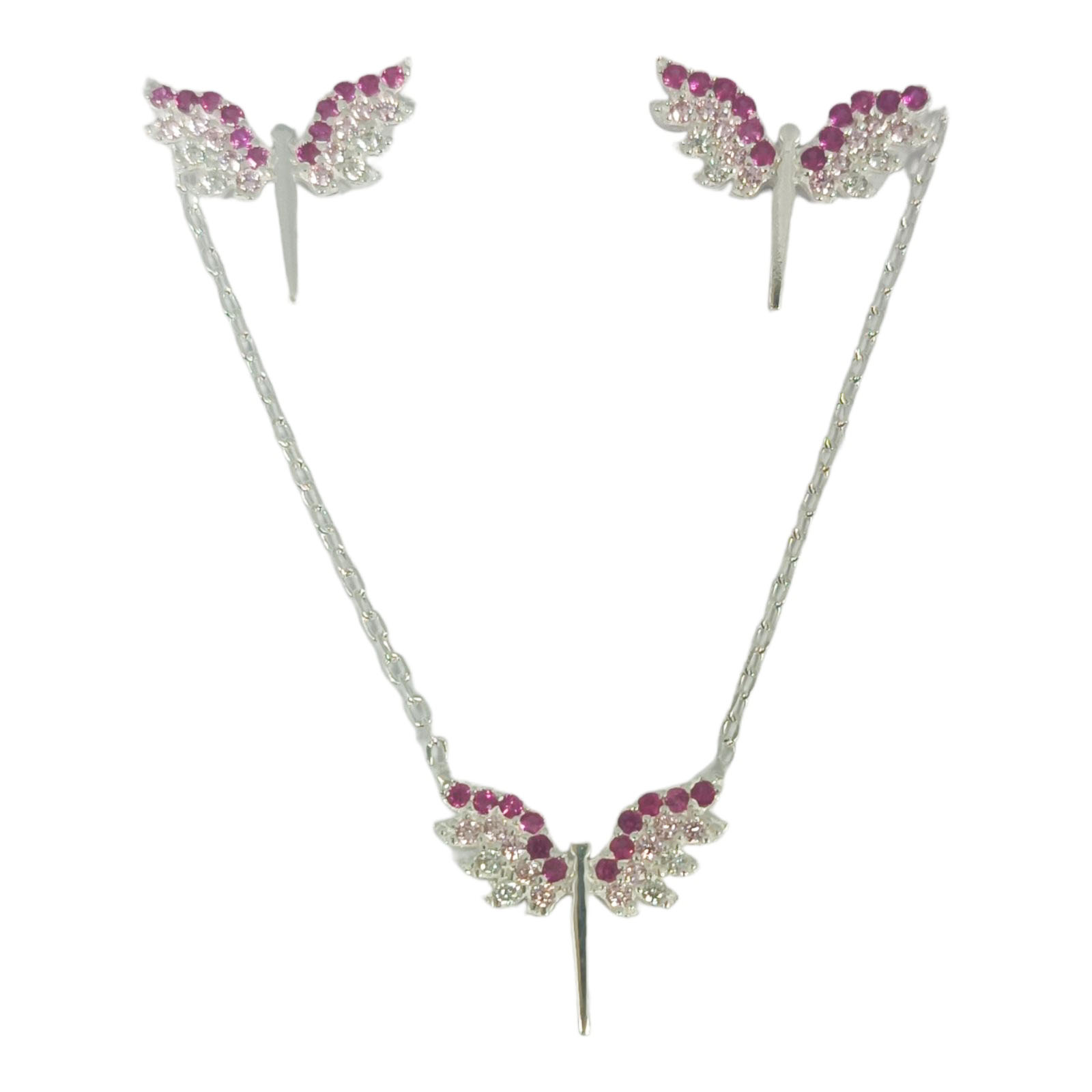 Parure Argent \'Ange Gardien\' rose blanc argenté - 13x10 mm - [S0949]