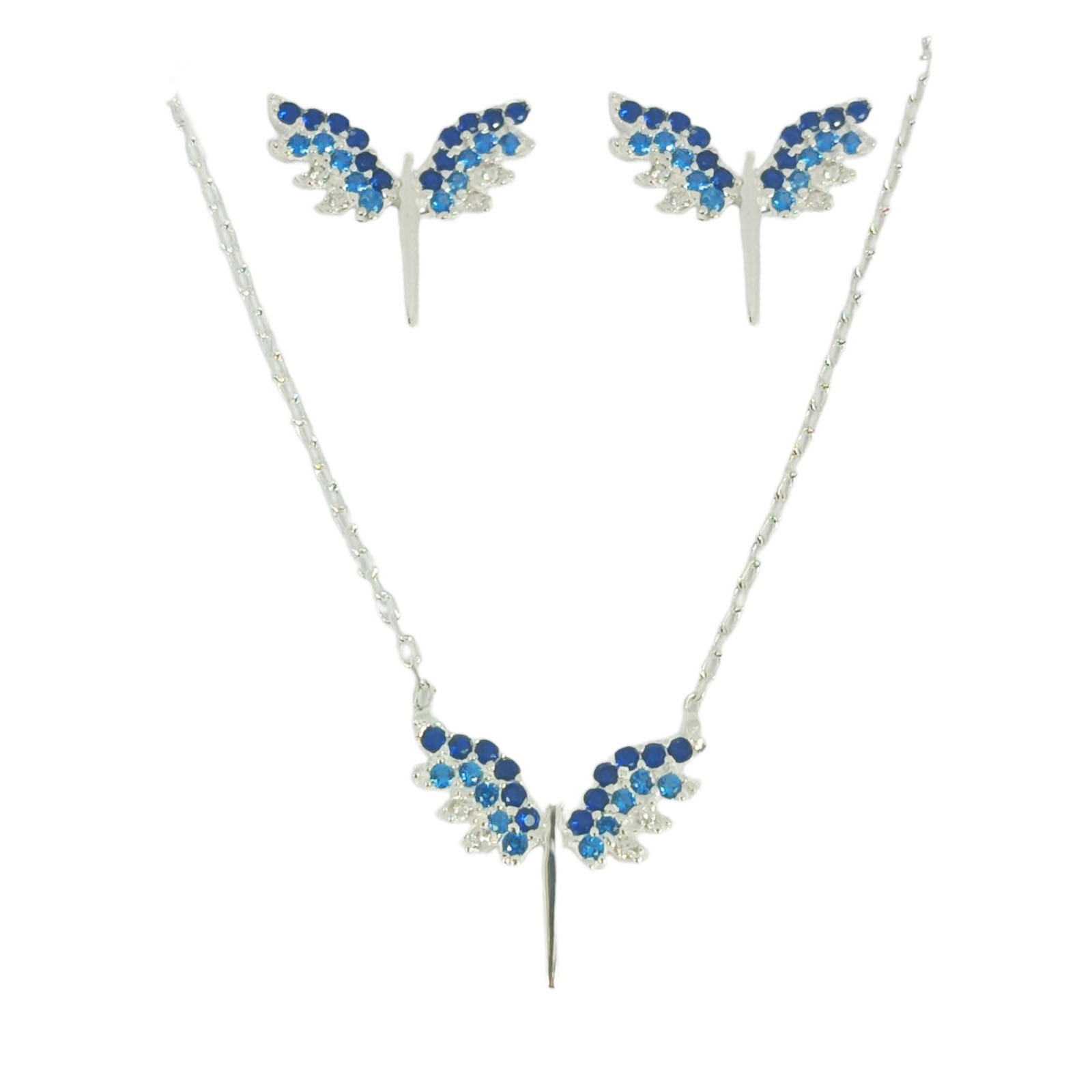 Parure Argent \'Ange Gardien\' bleu blanc argenté - 13x10 mm - [S0951]