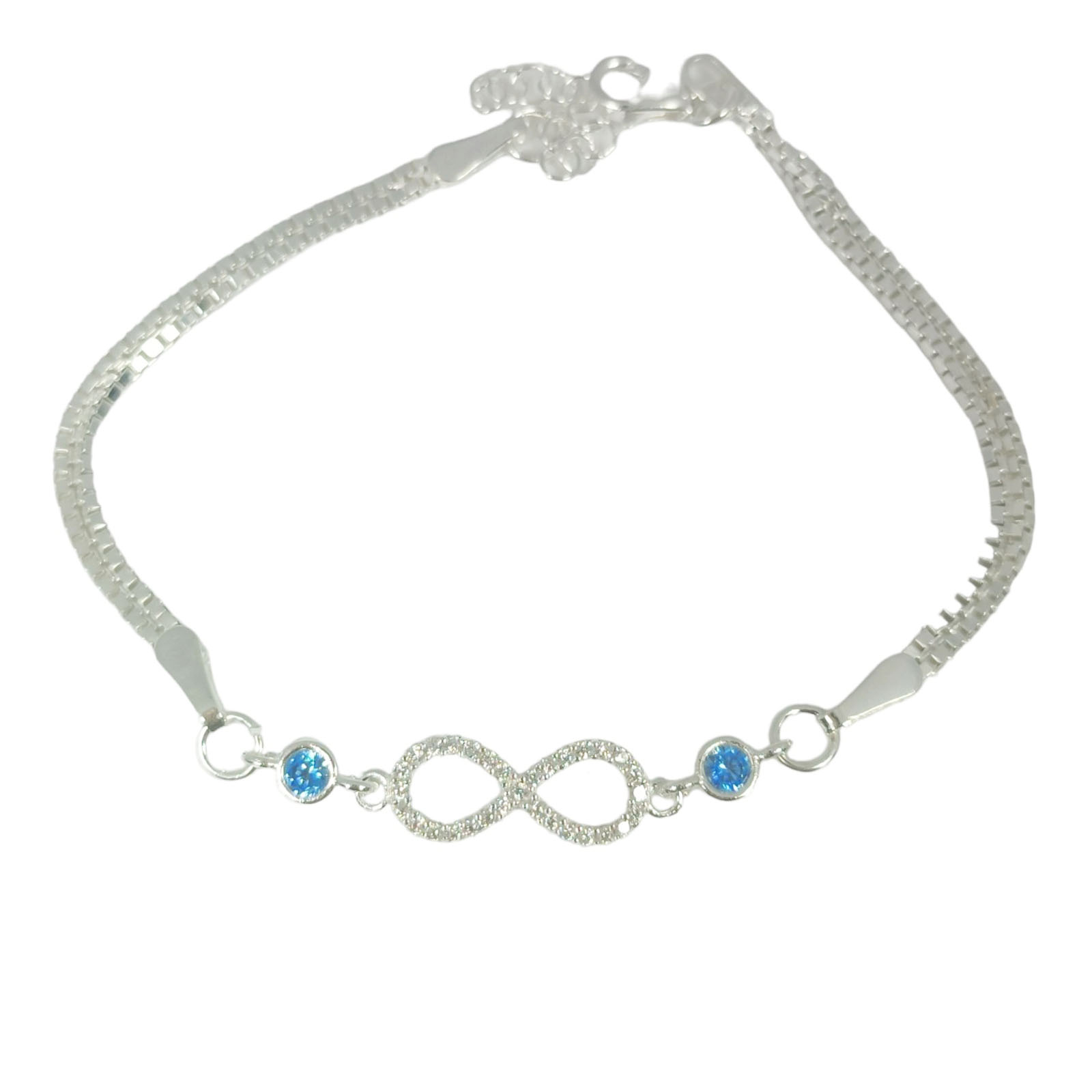 Bracelet Argent \'Infini\' bleu blanc argenté - 15x7 mm - [S0952]