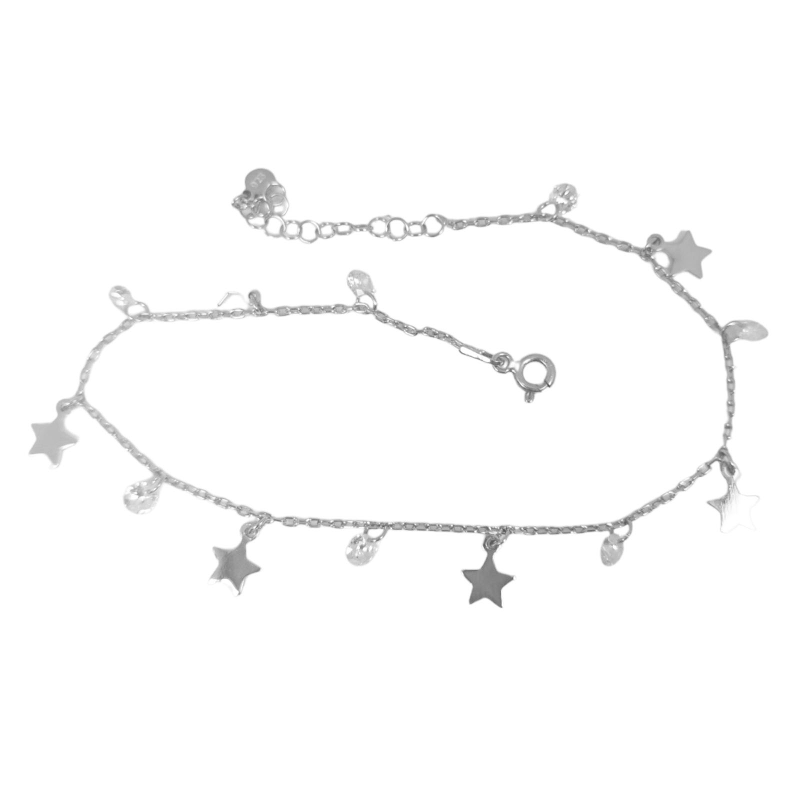 Chaîne Cheville Argent \'Arégonde\' blanc argenté (rhodié) - 6 mm (étoiles) - [S0957]
