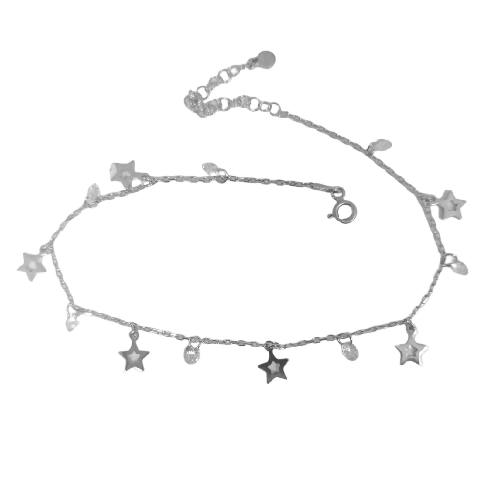 Chaîne Cheville Argent \'Arégonde\' blanc argenté (rhodié) - 6 mm (étoiles) - [S0959]