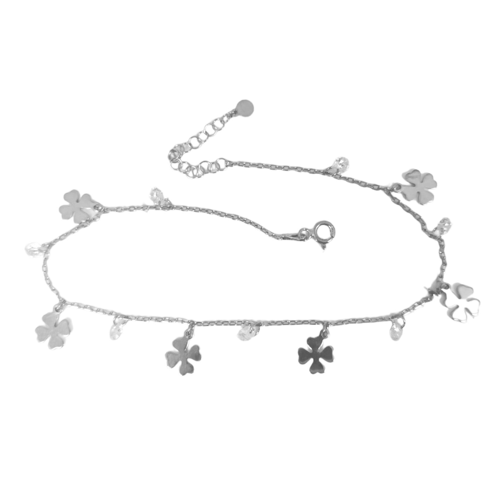 Chaîne Cheville Argent \'Arégonde\' blanc argenté (rhodié) - 8 mm (trèfles) - [S0961]